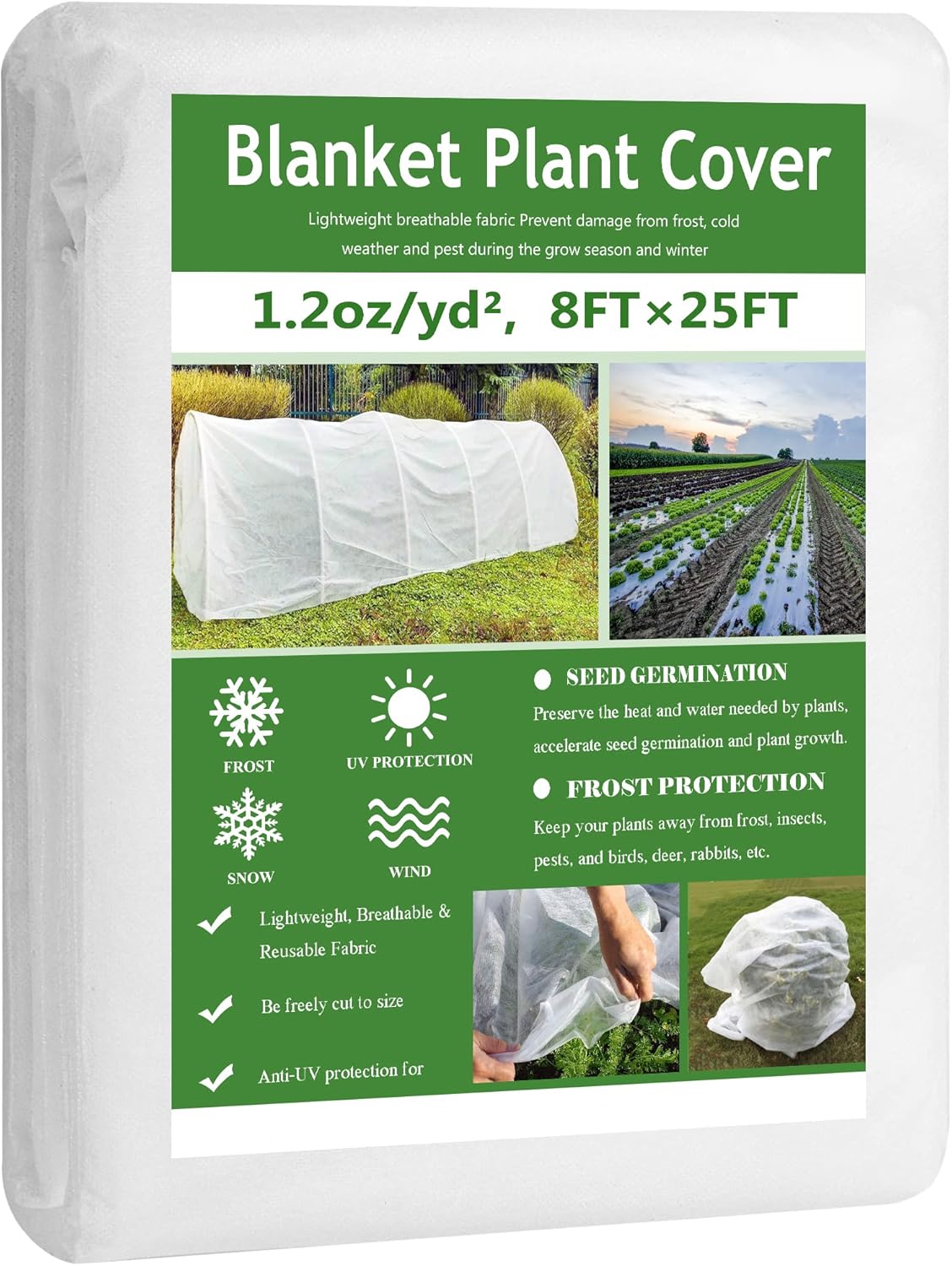 Garden expert Cubiertas para plantas, protección contra congelación, cubierta flotante de hilera, tela gruesa de 1.2 onzas, manta de tela helada