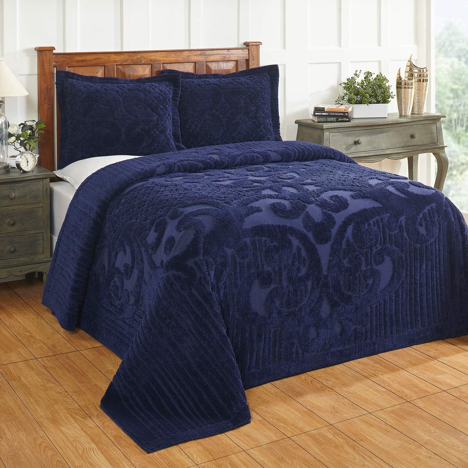Better Trends Ashton Collection Cubrecama supersuave y ligero con diseño de medallón, 100% algodón copetudo, lavable a máquina, secar en la
