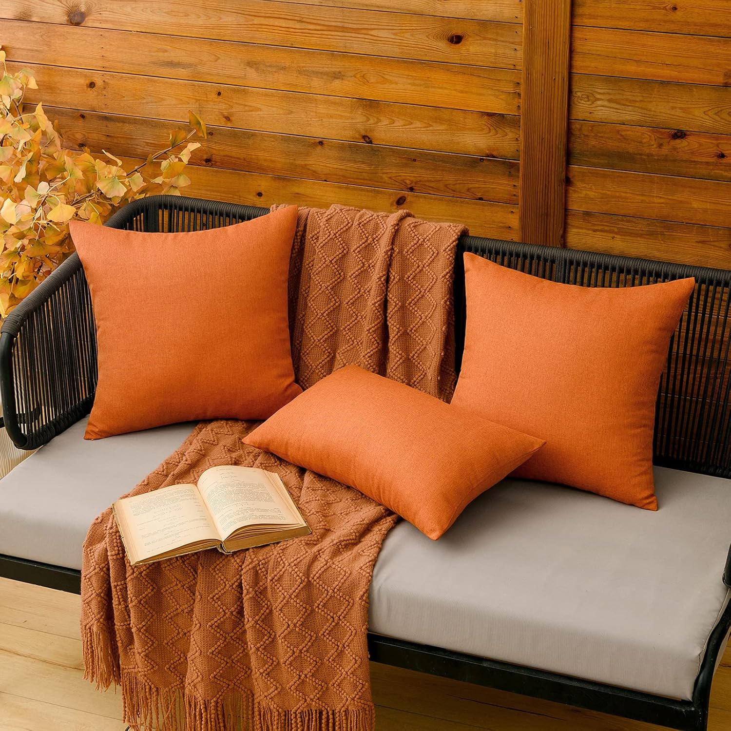 MIULEE Paquete de 2 fundas de almohada decorativas para exteriores, impermeables, sólidas, de lino sintético, para jardín, granja, patio, tienda de