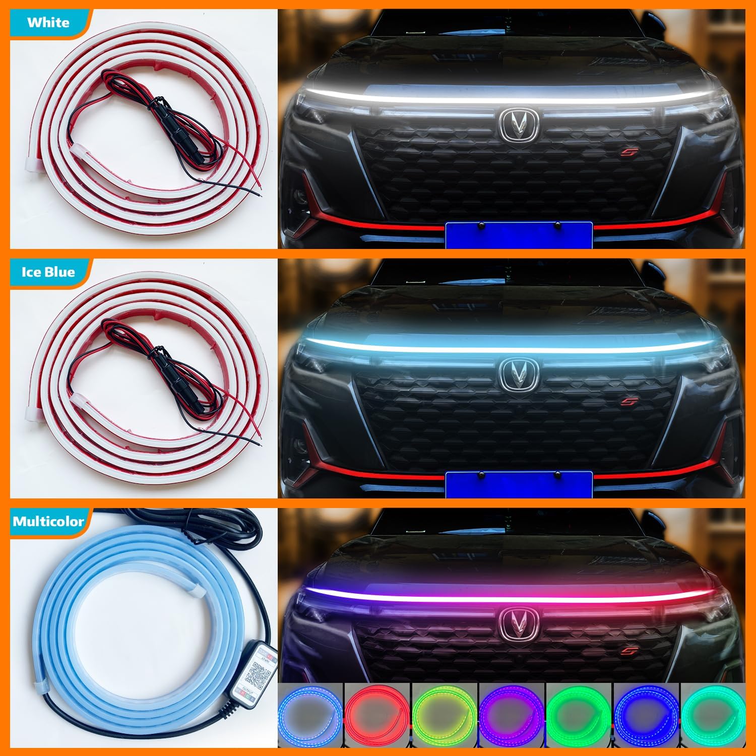 Ailinge Tira de luz LED para capó de automóvil, escaneo dinámico flexible, para correr durante el día, kit de luces impermeables de silicona de 12 V