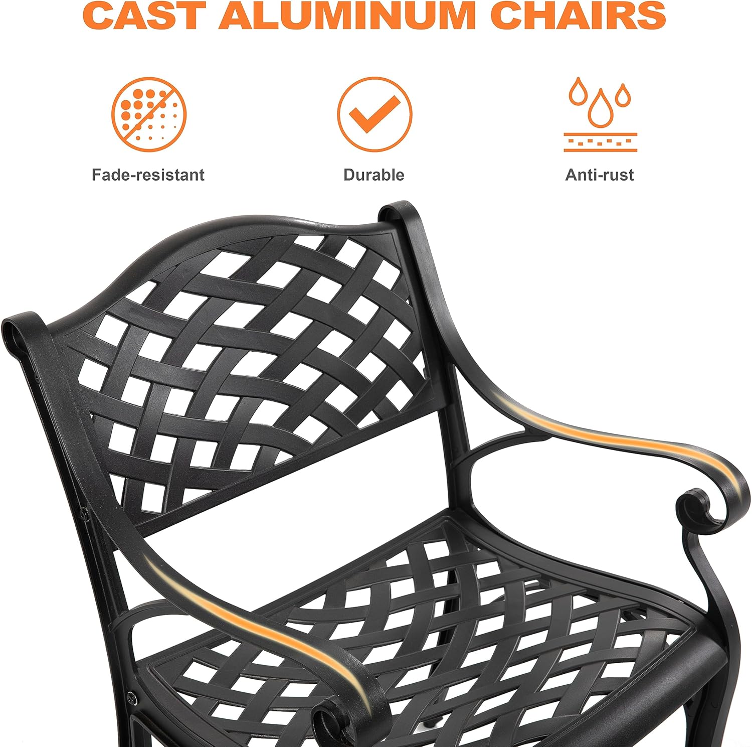 NUU GARDEN Juego de 2 sillas de comedor de aluminio, para interiores y exteriores, con brazos para jardín, patio, porche, color negro con motas
