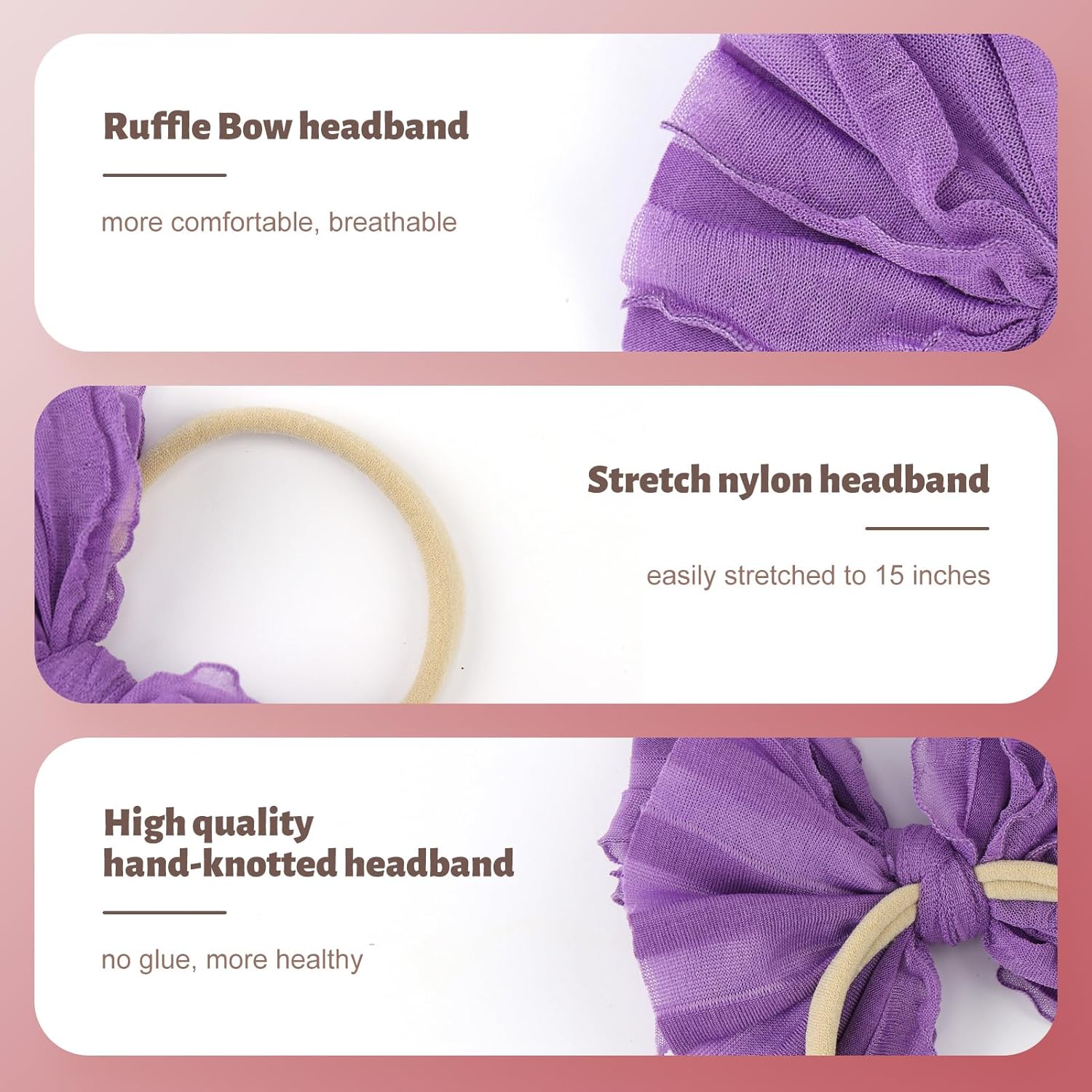 YanJie Diademas de encaje suave para recién nacidas, lazos elásticos de nailon con volantes, lazos hechos a mano, accesorios para el cabello para