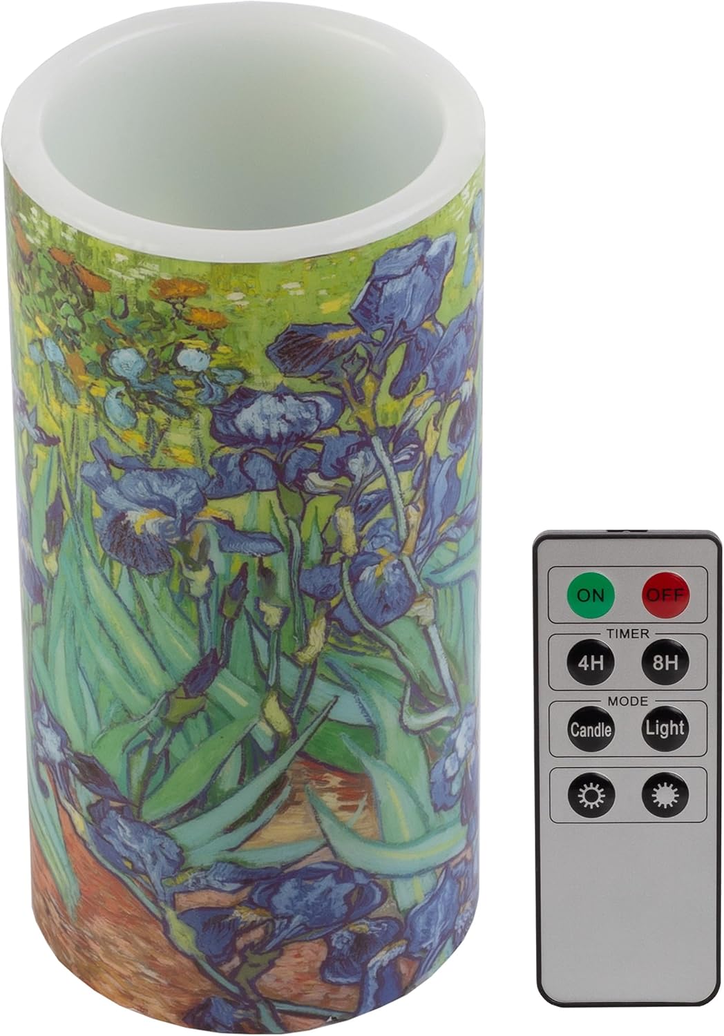 Lavish Home Vela LED con control remoto, Van Gogh Irises, funciona con pilas, con luz parpadeante realista, velas sin llama para decoración del hogar