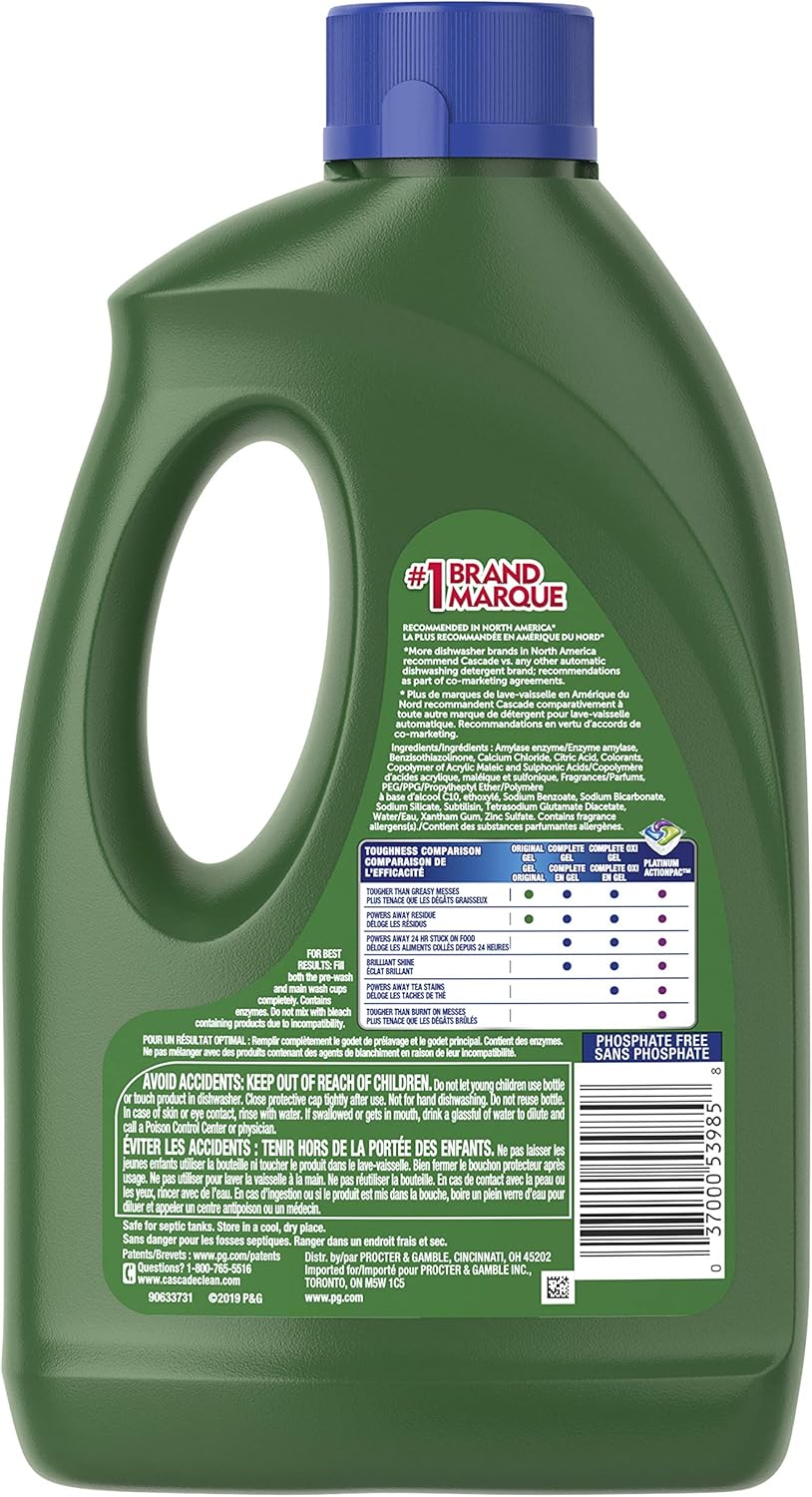 Cascade Complete +Oxi Gel Detergente para lavar platos, aroma fresco, 60 onzas líquidas