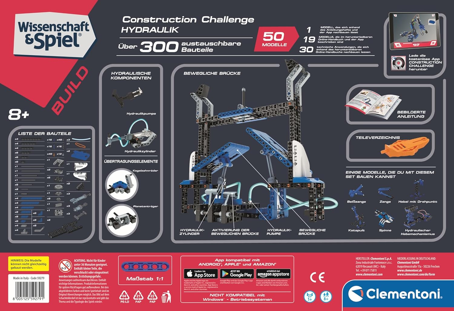 Clementoni Construction Challenge – Kit hidráulico para brazo hidráulico, mecánica y tecnología, juguete para niños a partir de 8 años 59279,