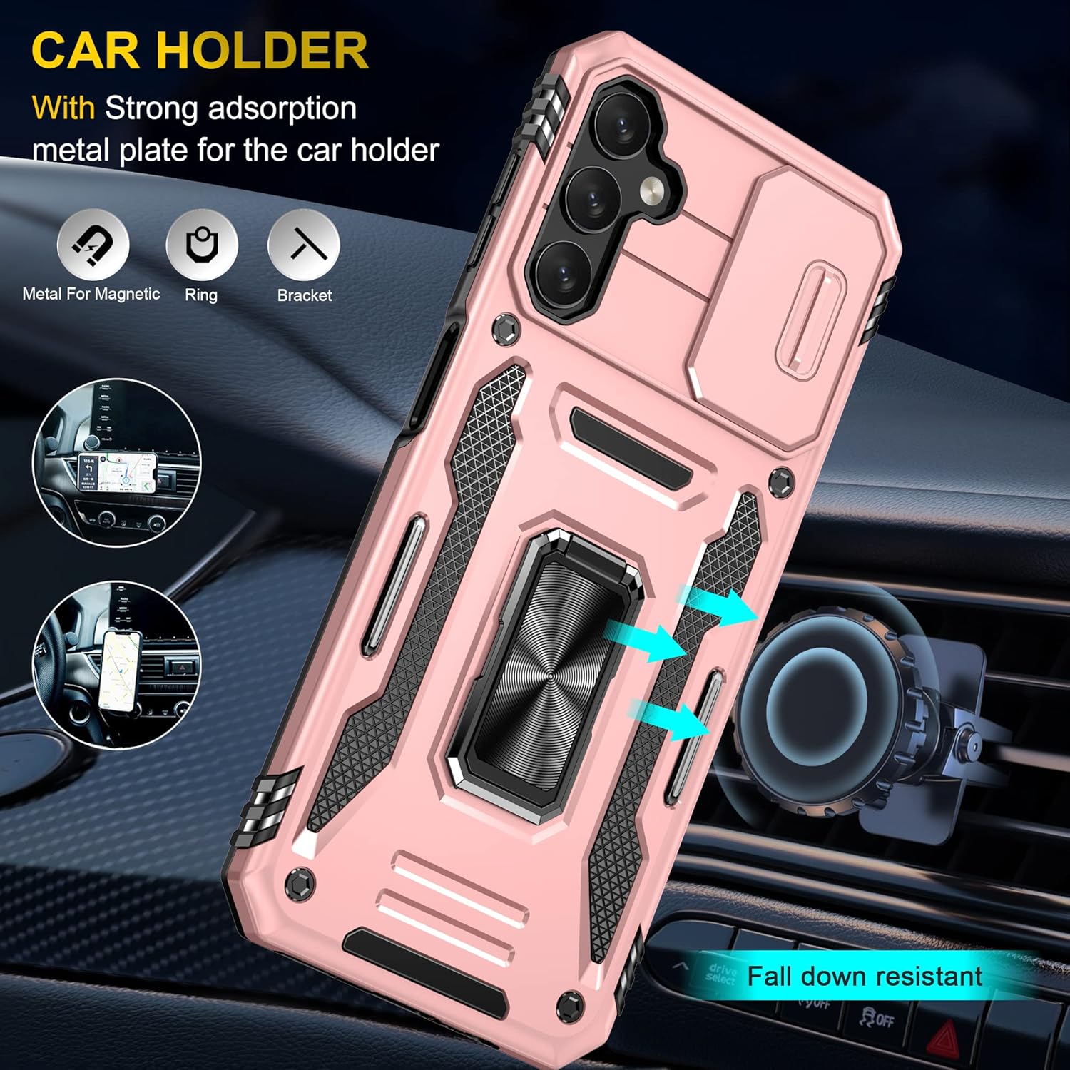 Asuwish Funda de teléfono para Samsung Galaxy A24 4G5G con protector de pantalla de vidrio templado y cubierta deslizante para cámara deslizante,