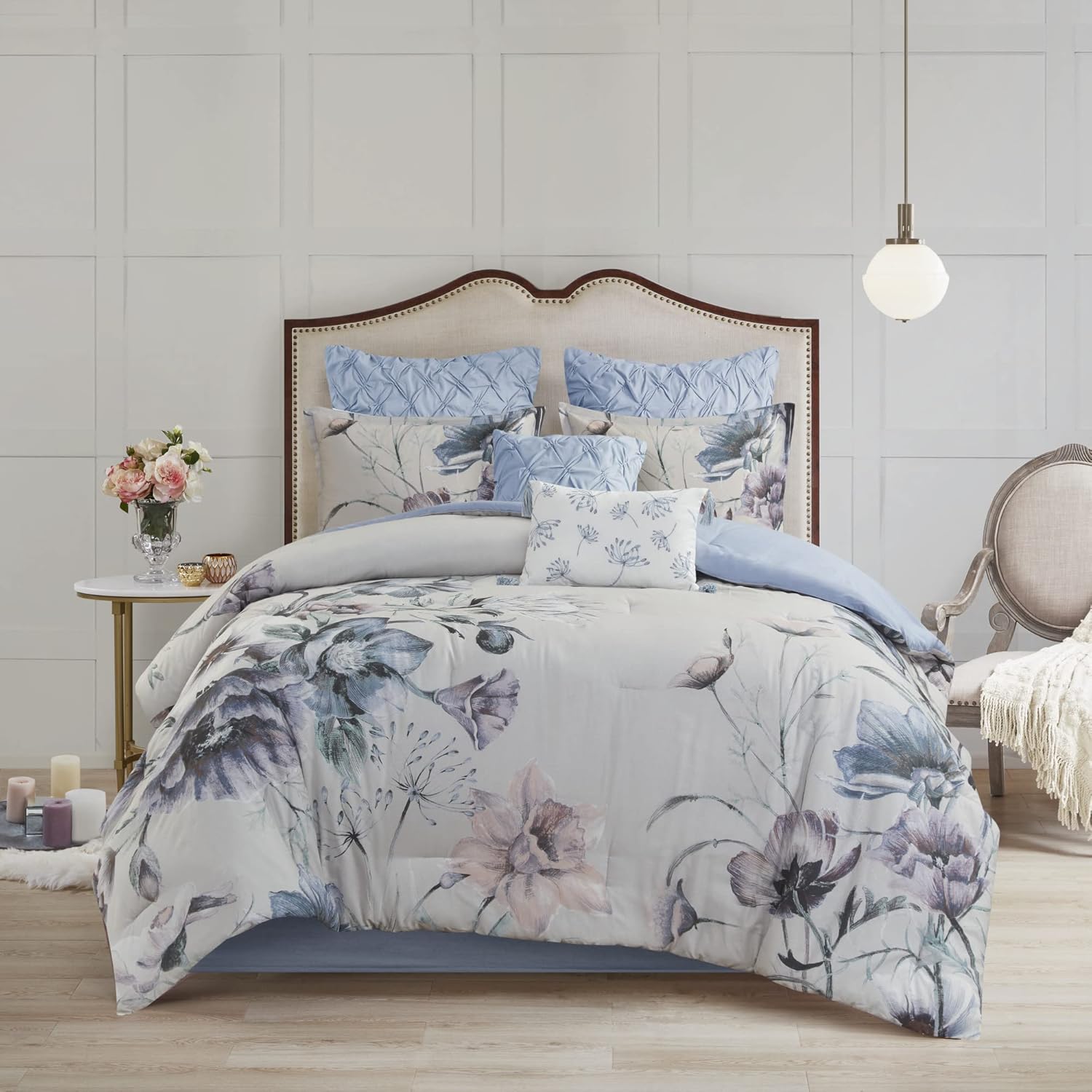 Madison Park Cassandra – Juego de edredón de mezcla de algodón, diseño femenino estampado floral colorido, capa de ropa de cama alternativa para