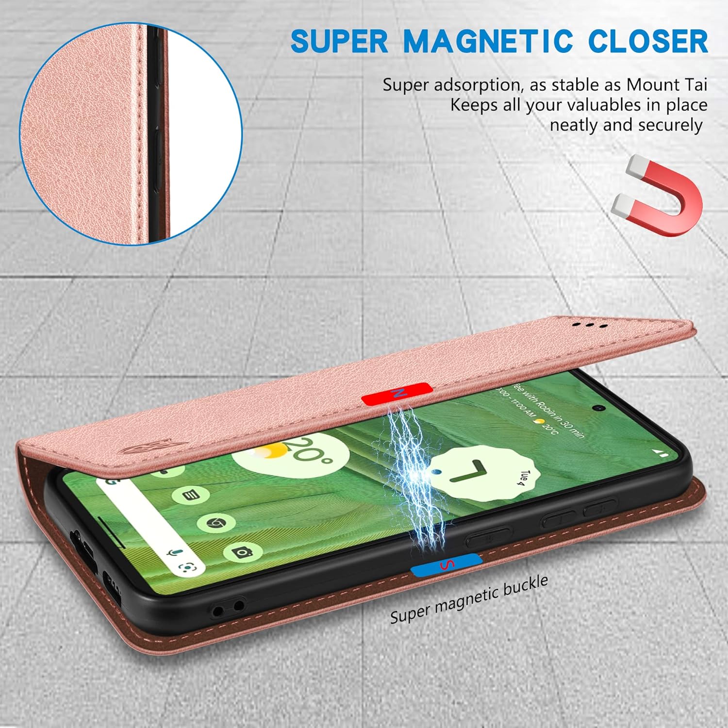 ZZXX Funda tipo cartera para Google Pixel 7 con bloqueo RFID, soporte de ranura para tarjetas, funda protectora de cuero magnético fuerte plegable