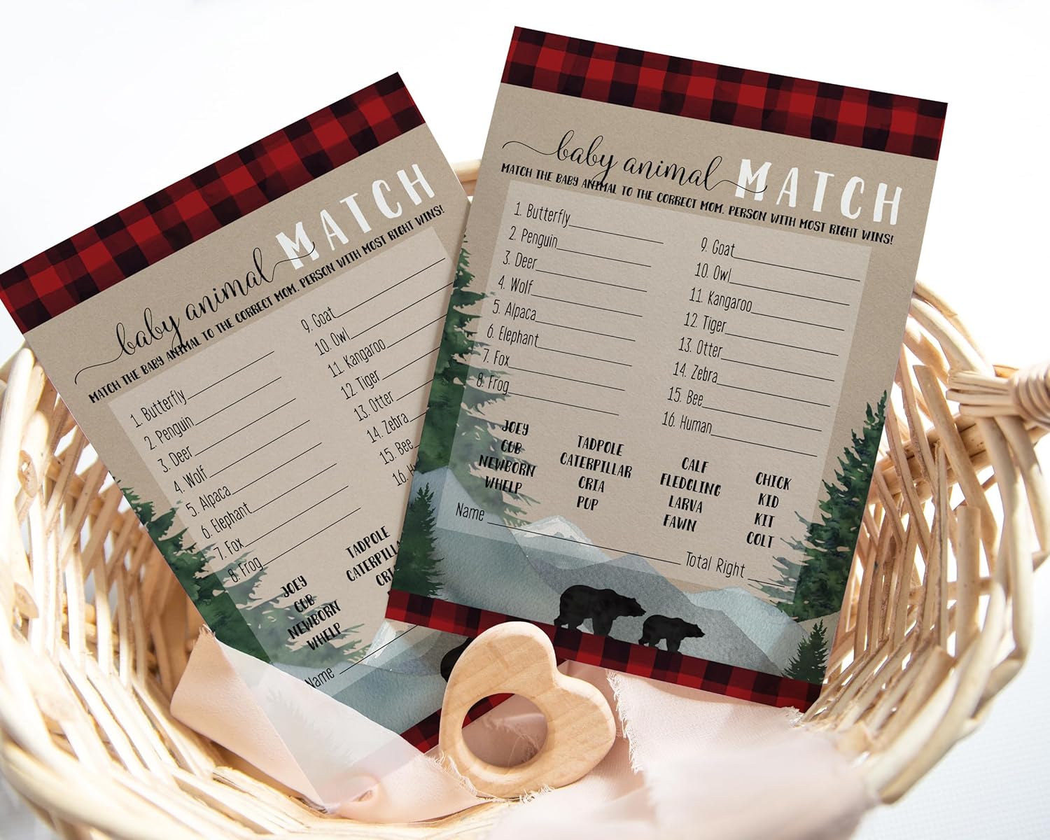 Juego de baby shower de leñador a juego de animales para todas las ocasiones, actividades divertidas de adivinanzas, juego de invitados, oso rústico