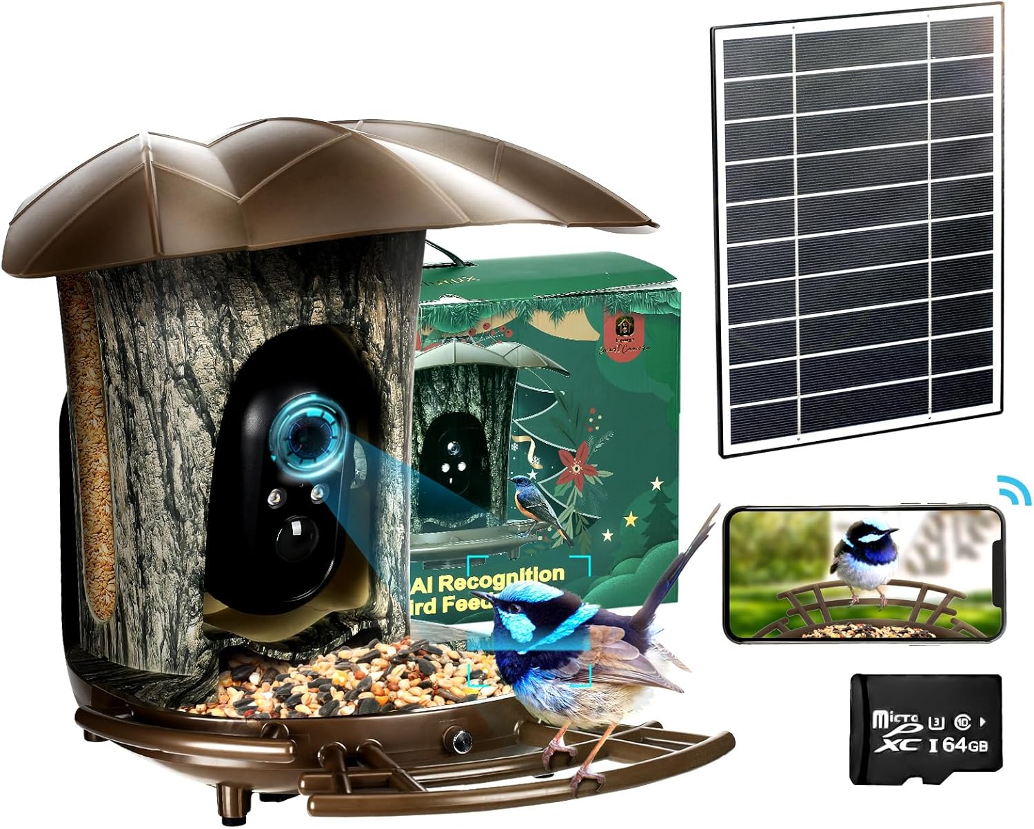 SuplutuX Comedero inteligente para pájaros con cámara AI para identificar más de 11000 especies de aves, alimentador solar para pájaros de captura