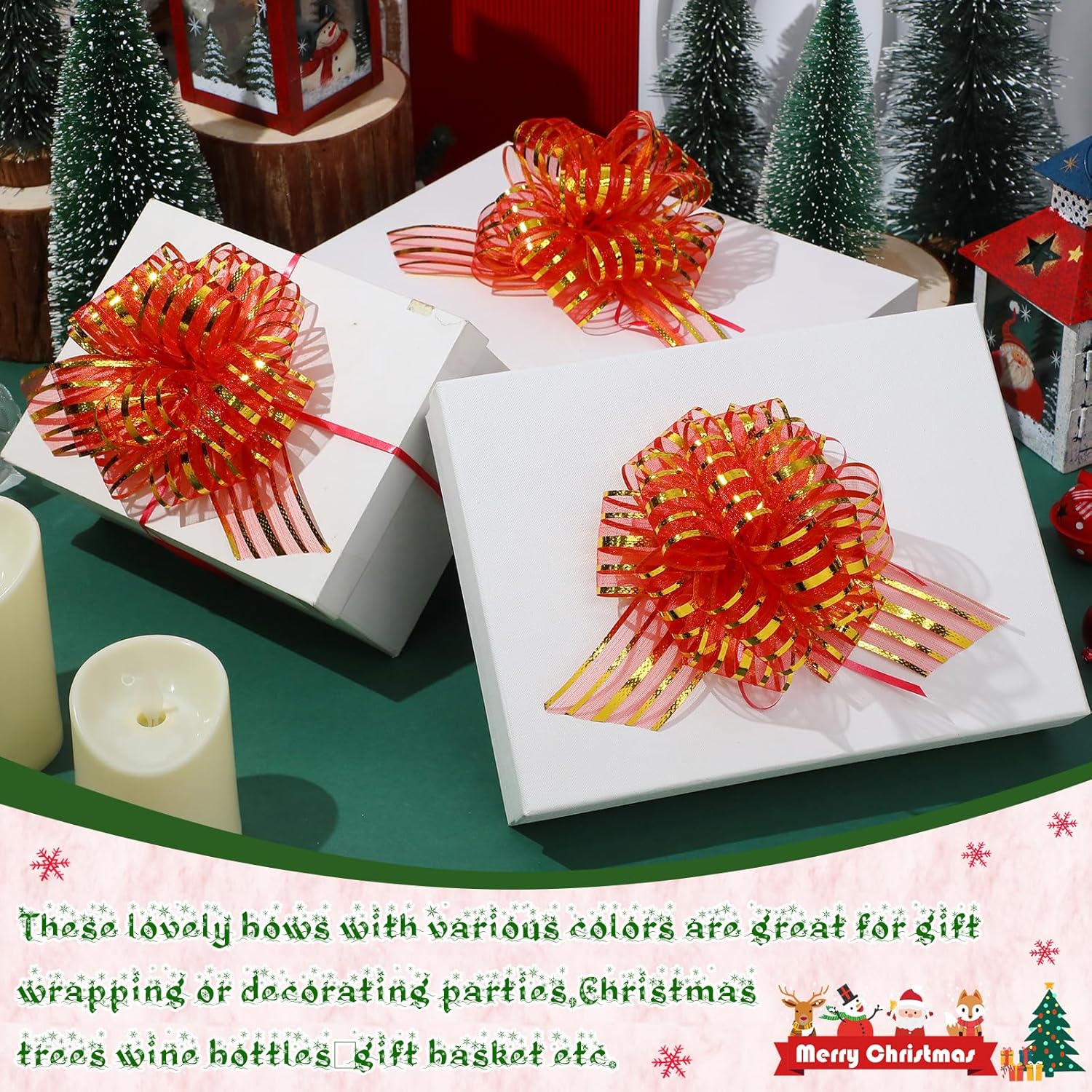 Poen 24 lazos grandes de organza de 6 pulgadas con cinta para envolver regalos, cestas de boda (rojo, dorado)