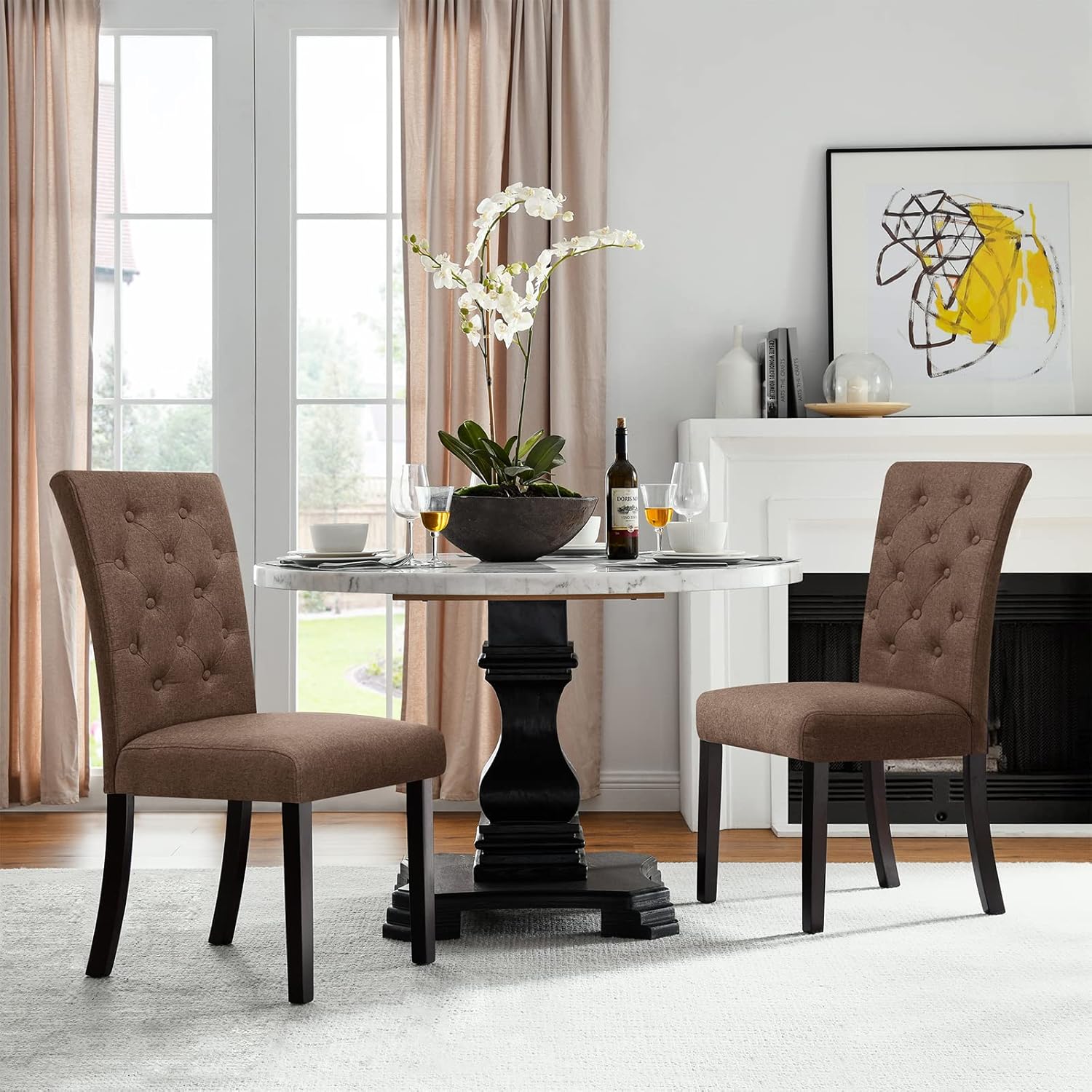 Line Fabric – Juego de 2 sillas de comedor, color chocolate