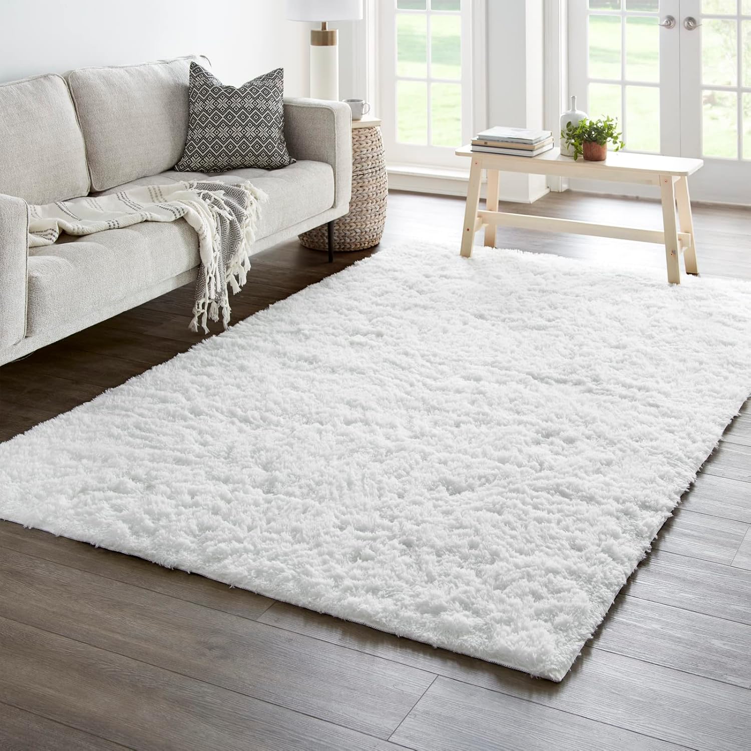 Ophanie Alfombras blancas para sala de estar, color crema, mullidas y suaves, para el suelo, dormitorio, habitación de niños y niñas, decoración del