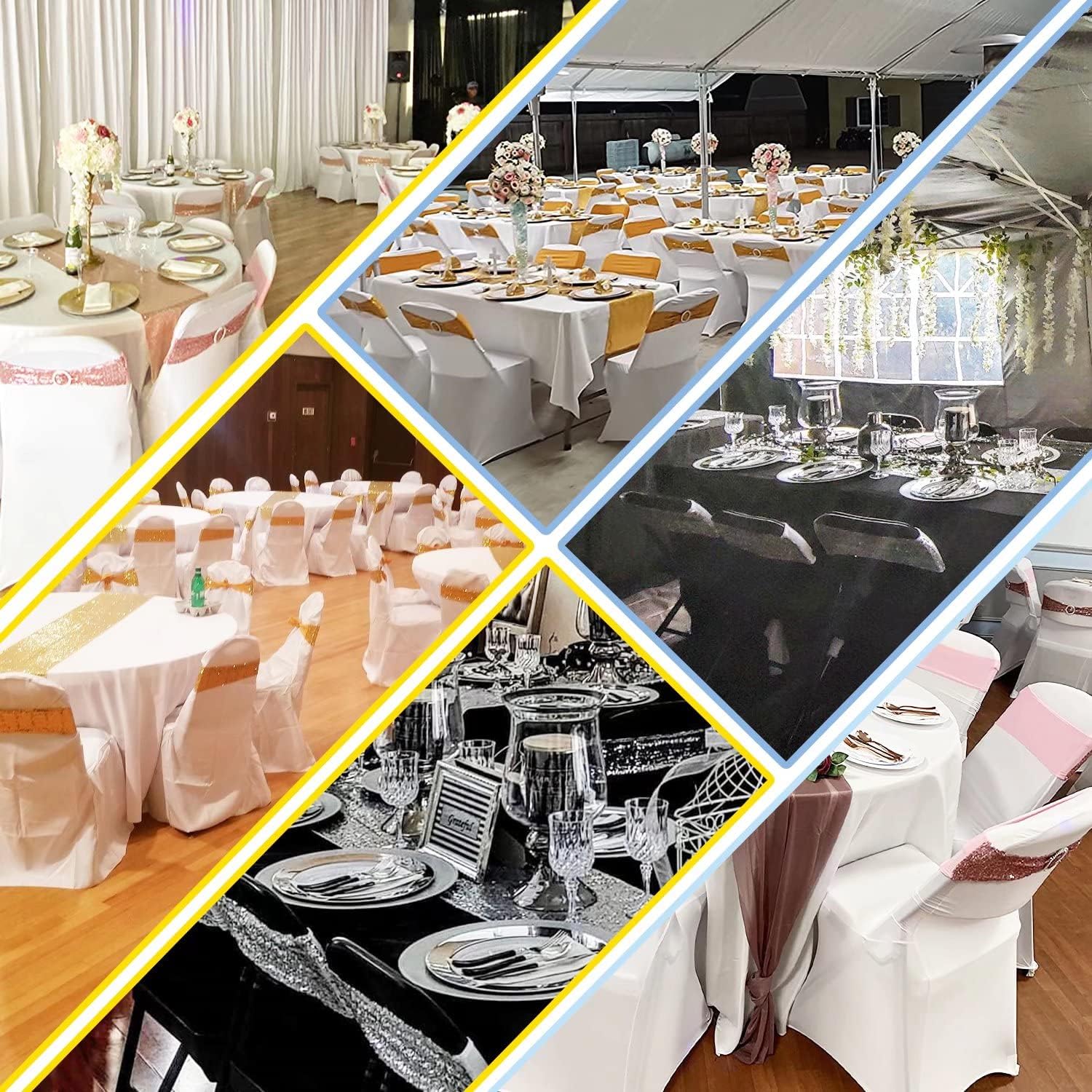 Bandas elásticas de lentejuelas para silla, lazos de poliéster de elastano para fiestas, hoteles, bodas, banquetes, decoración, 6 unidades, lavanda