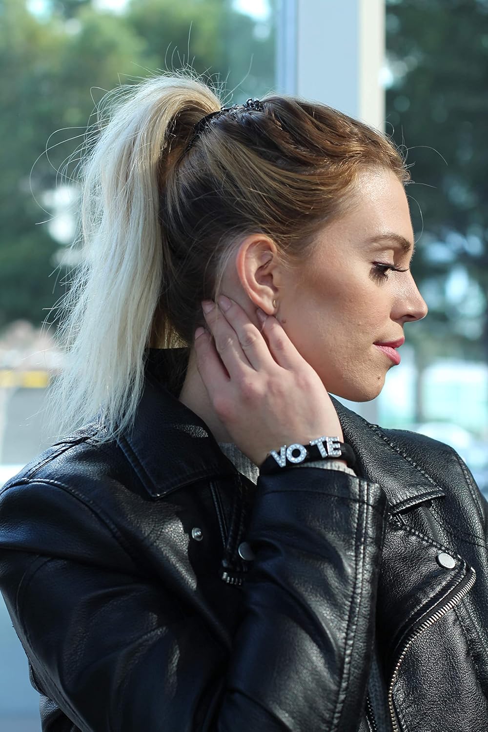 Votar Cola de caballo para el pelo y pulsera decorativa con diamantes de imitación (grande, negro)