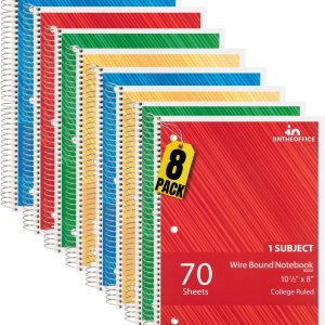 1InTheOffice Cuaderno de espiral con rayas universitarias de 10.5 x 7.5 pulgadas, cuadernos de 1 materia, cuadernos de espiral encuadernados con 1InTheOffice Cuaderno de espiral con rayas universitarias de 10.5 x 7.5 pulgadas, cuadernos de 1 materia, cuadernos de espiral encuadernados con