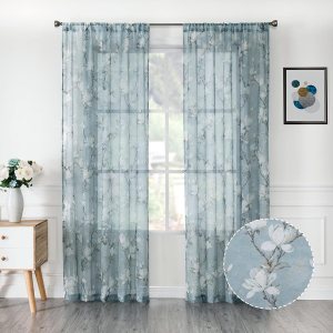 Tollpiz – Cortinas de gasa con estampado de flores y bordado de enredadera, con bolsa para barra, cortinas Voile para ventana, para sala de estar, Tollpiz – Cortinas de gasa con estampado de flores y bordado de enredadera, con bolsa para barra, cortinas Voile para ventana, para sala de estar,