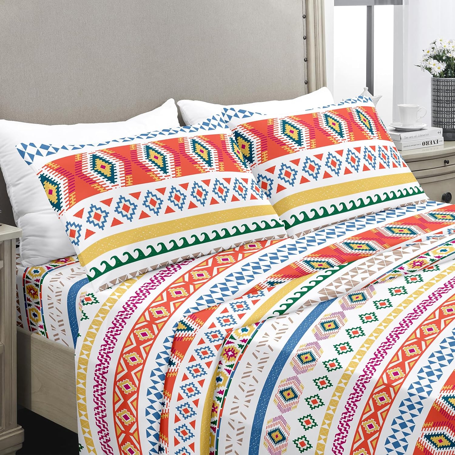 YIYEA Sábanas para cama individual  Boho  Juego de sábanas de lujo de microfibra de doble cepillado  Sábanas individuales ligeras y transpirables