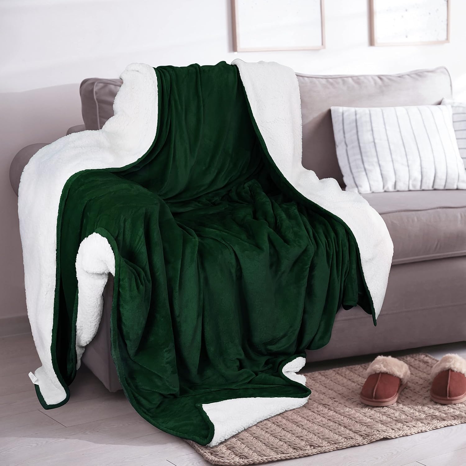 Utopia Bedding Manta Sherpa tamaño Queen Verde bosque, 90 x 90 pulgadas – Manta reversible de forro polar de felpa gruesa y cálida de 480 GSM para