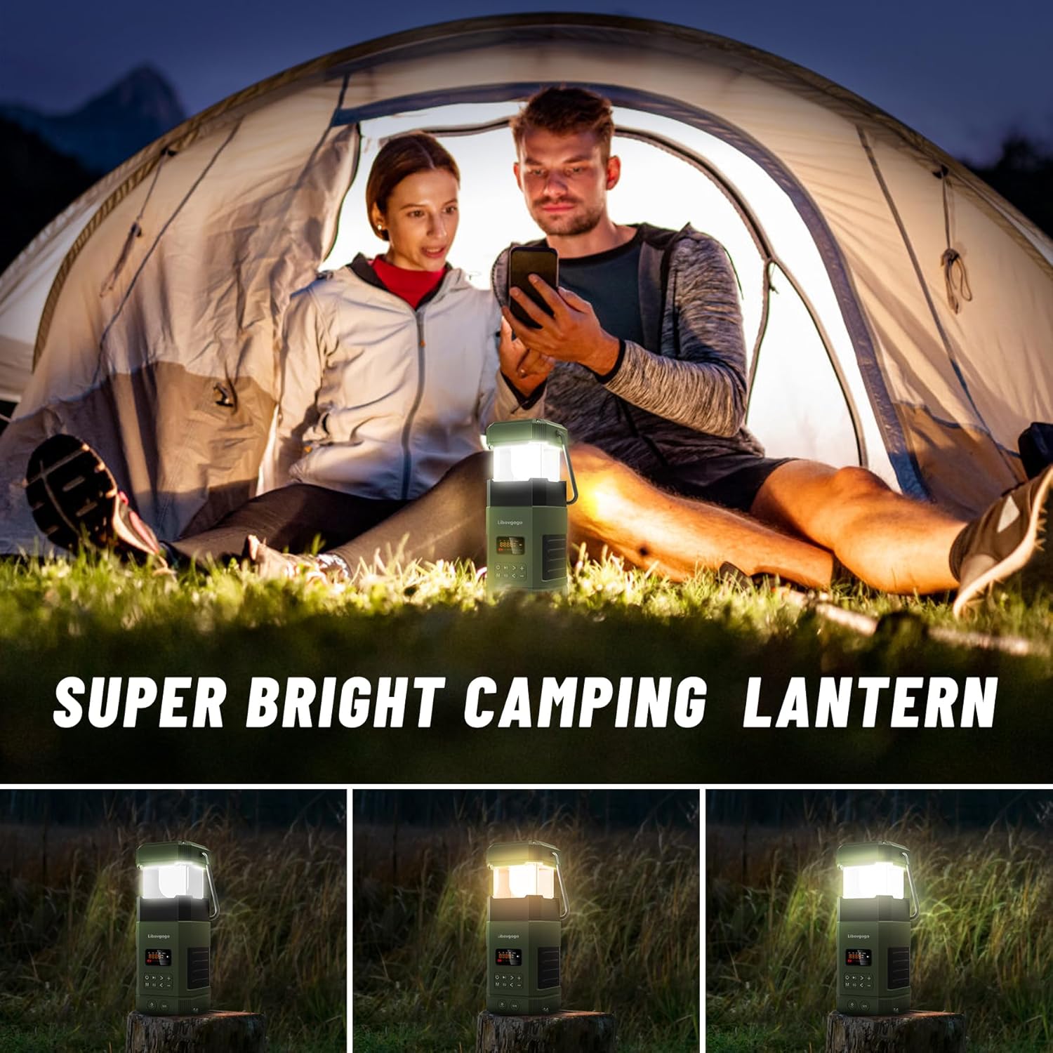 Libovgogo DF-585 – Linterna LED de emergencia para acampar, altavoz Bluetooth estéreo impermeable IPX5, radio de alerta meteorológica NOAA con
