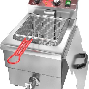 Freidora eléctrica grande de 12 litros con drenaje de aceite y temporizador, freidora profunda con cesta y tapa, freidora de encimera de acero Freidora eléctrica grande de 12 litros con drenaje de aceite y temporizador, freidora profunda con cesta y tapa, freidora de encimera de acero