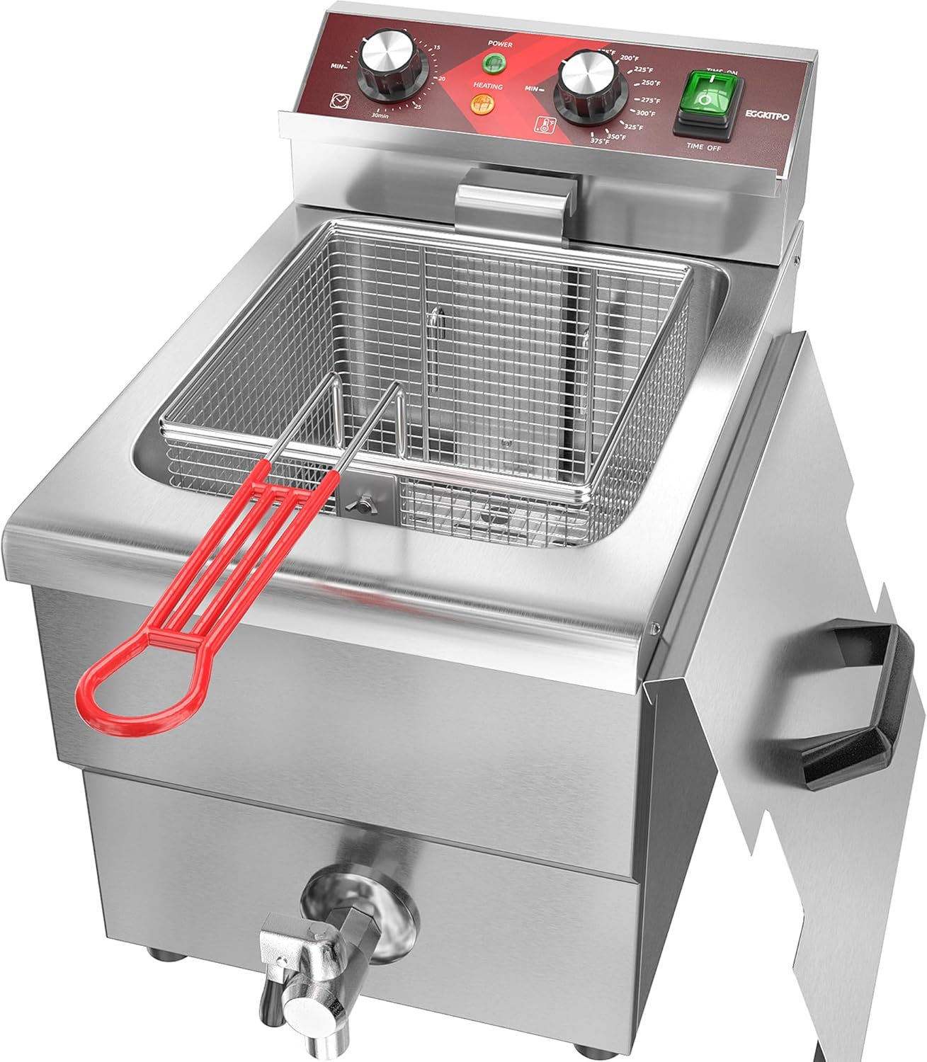 Freidora eléctrica grande de 12 litros con drenaje de aceite y temporizador, freidora profunda con cesta y tapa, freidora de encimera de acero