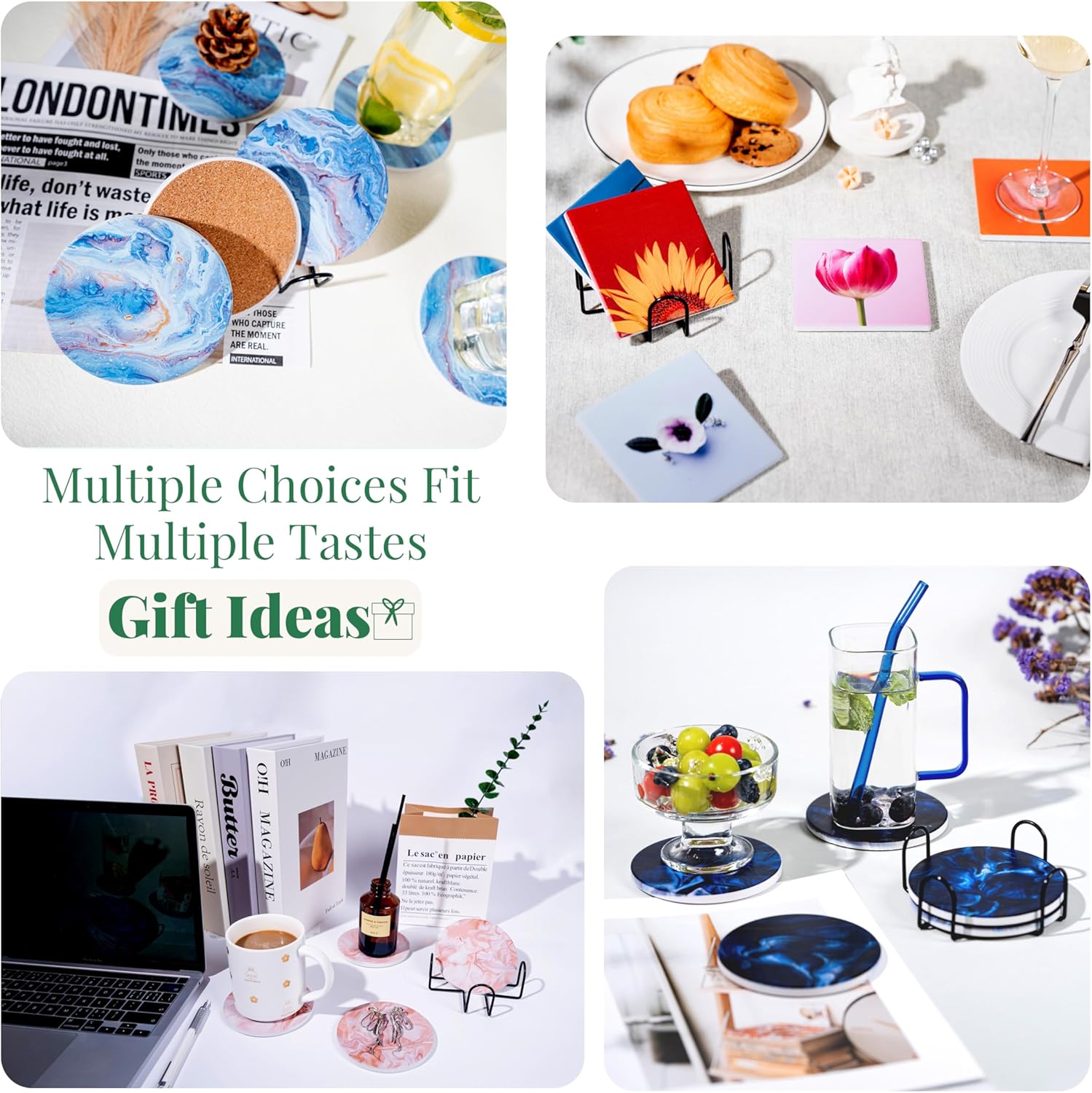 Posavasos para bebidas con base de corcho, posavasos absorbentes de piedra cerámica para sostener tazas, tazas o vasos, decoración del hogar estilo