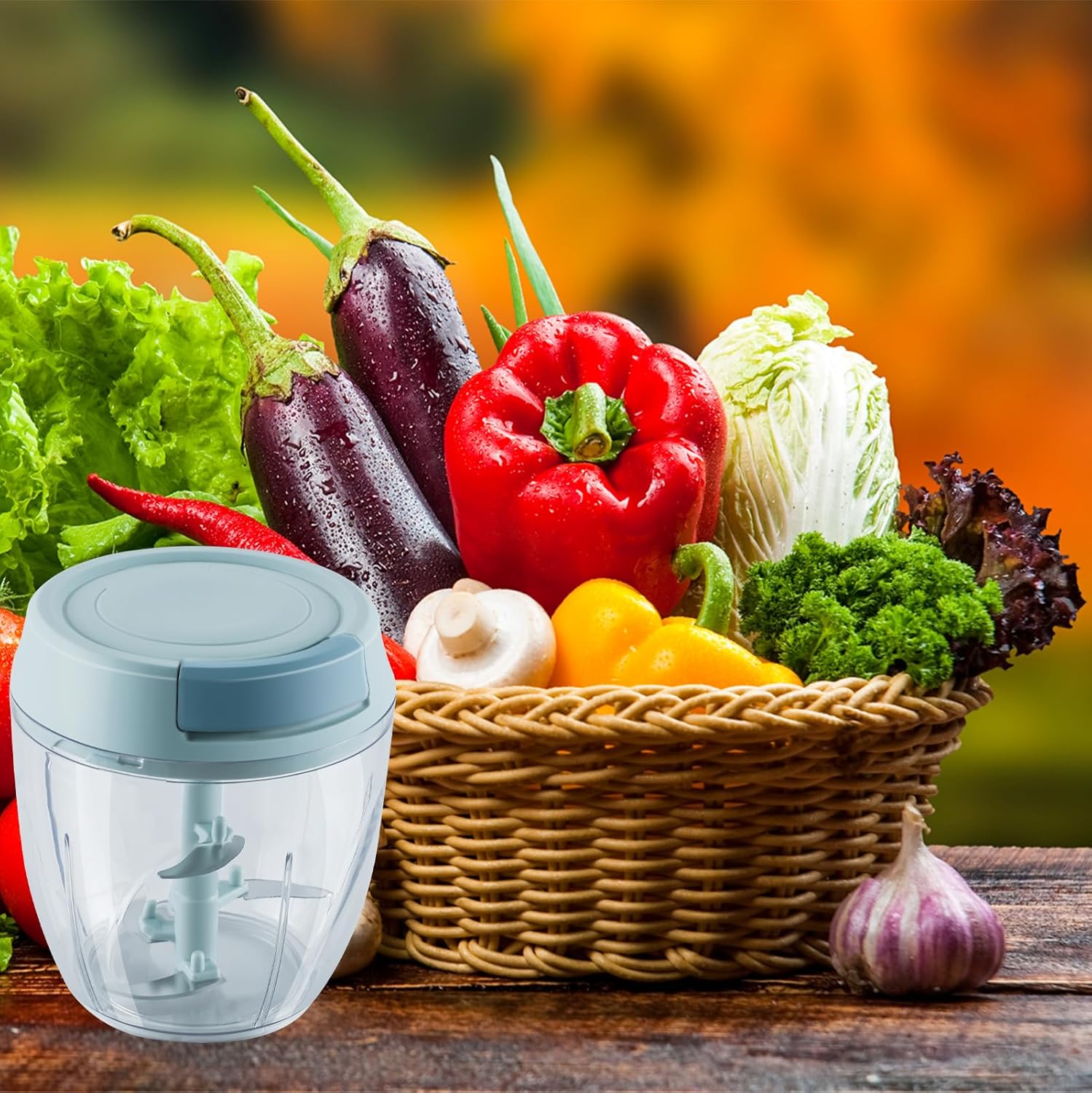 Pequeño procesador de alimentos manual Protable ensalada de carne picadora de frutas Cortador de cebolla Picadora de ajo Gadgets de cocina, 30.4 fl