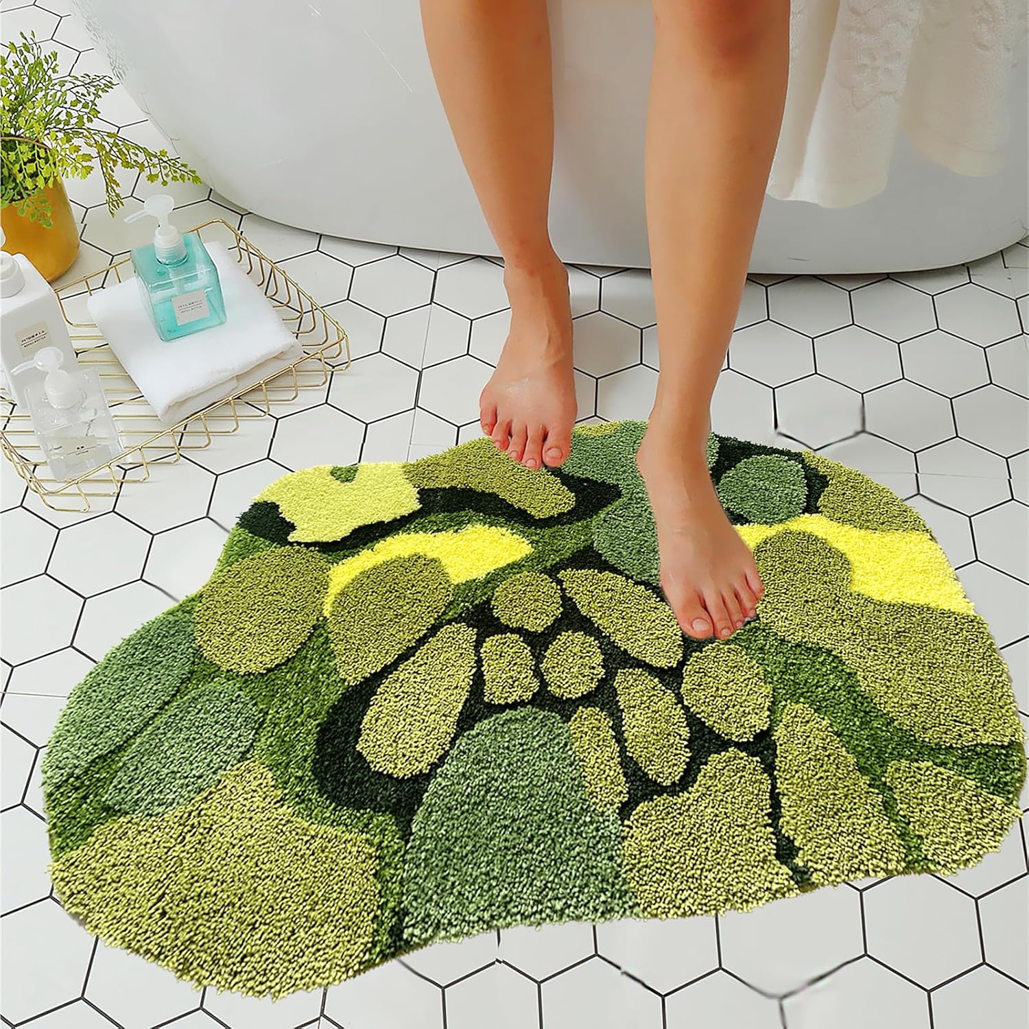 LEVINIS Alfombras de baño con diseño de musgo, suaves, absorbentes, para interiores, antideslizantes, peludas, lavables a máquina, estilo bohemio,