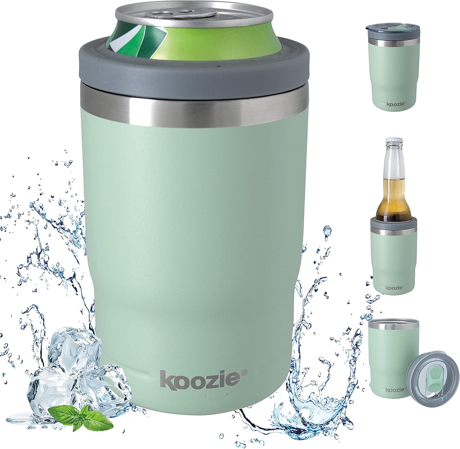 KOOZIE Enfriador de latas triple 3 en 1 de acero inoxidable, botella o vaso con tapa para latas estándar de 12 onzas, aislamiento al vacío de doble