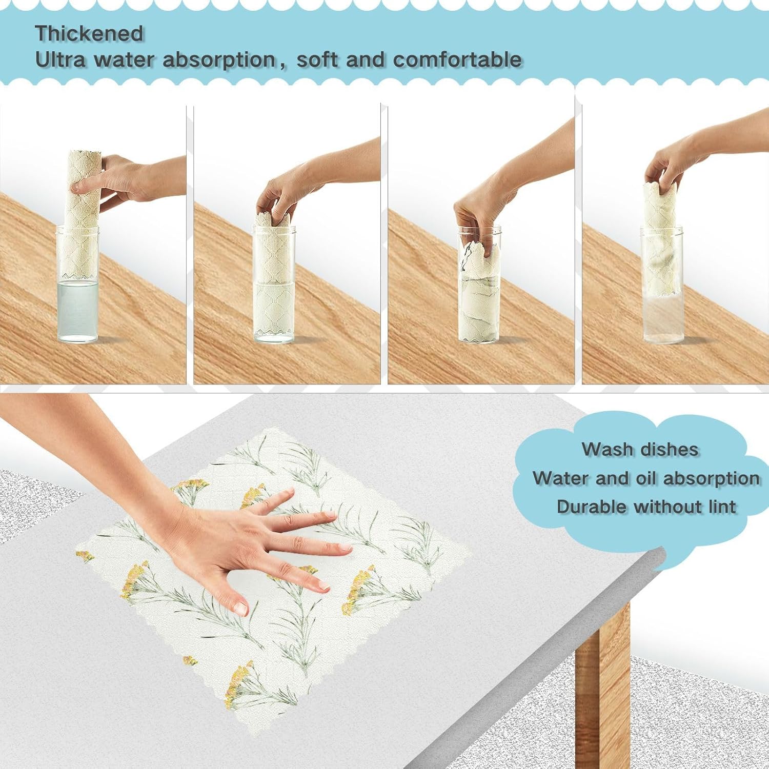 Beige Floral Contemporary Soft Decor Dish Clothes for Washing Dishes Quick Dry 6 Pack Cooking Towels for Bathroom Oven