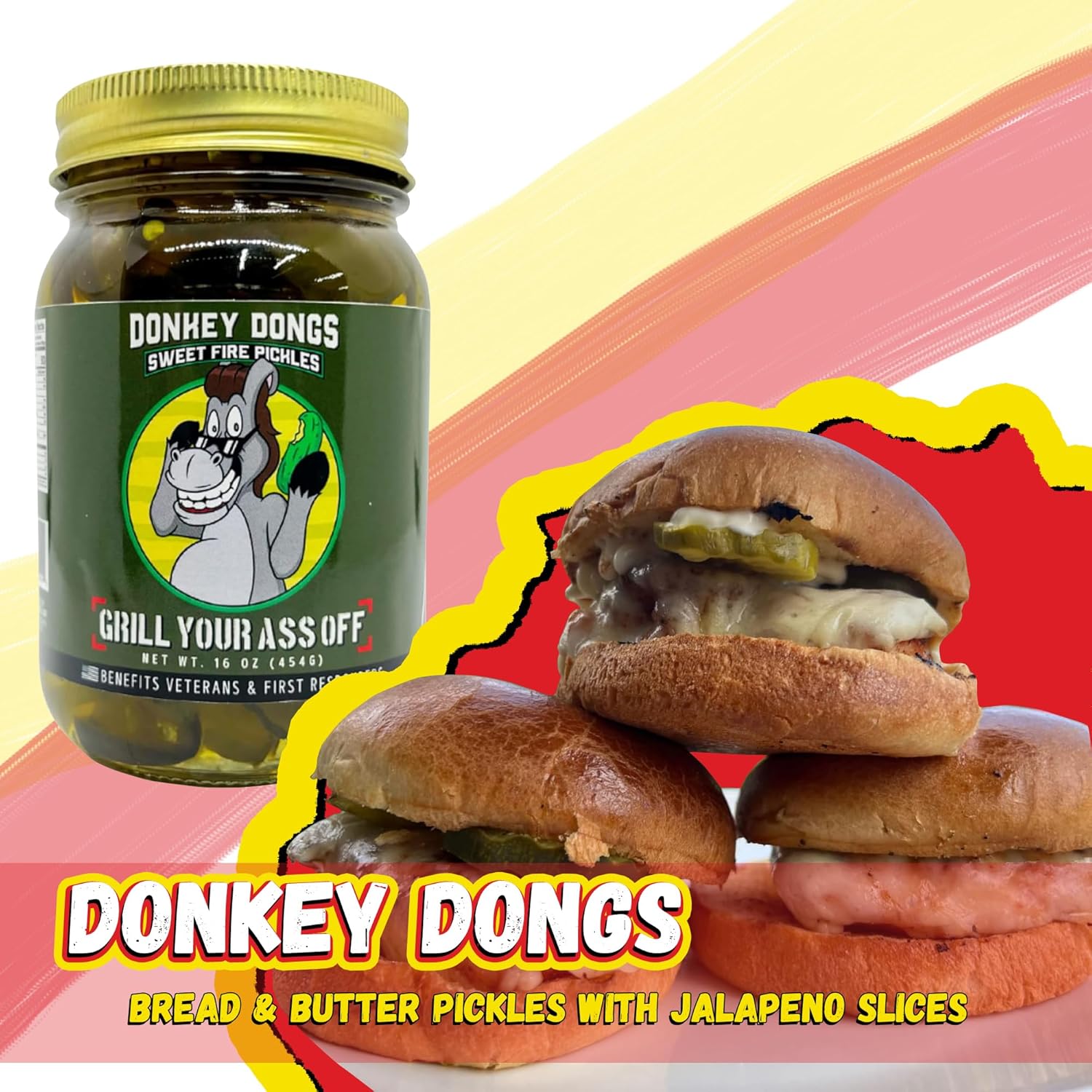 Donkey Dongs – Encurtidos dulces de Grill Your As Off – Chips de pepinillos dulces con jalapeño – Mezcla perfecta, totalmente natural, sabor