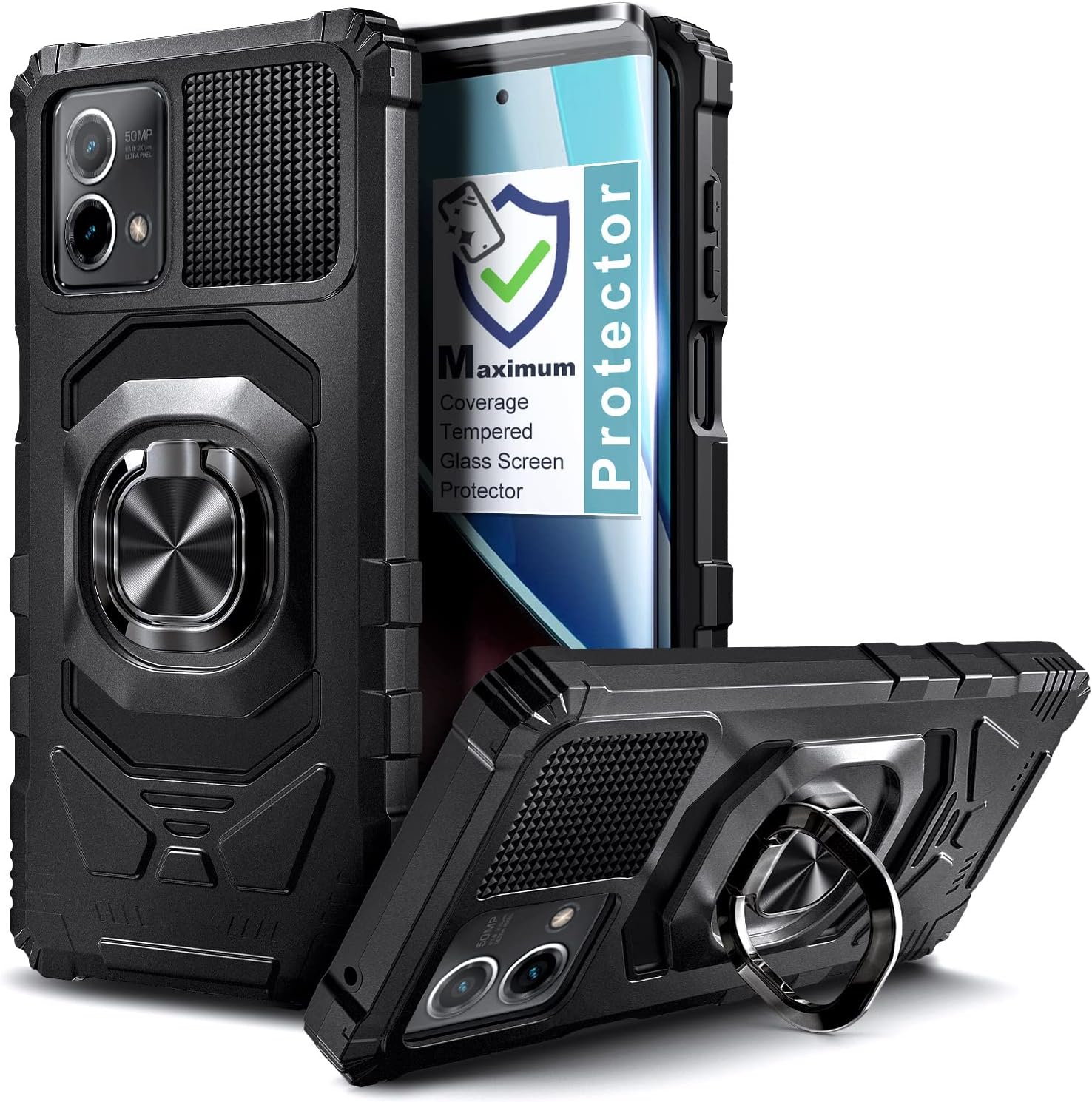 Funda compatible con Motorola Moto G Stylus 5G (2023) con protector de pantalla de vidrio templado (cobertura máxima), protección de cuerpo completo