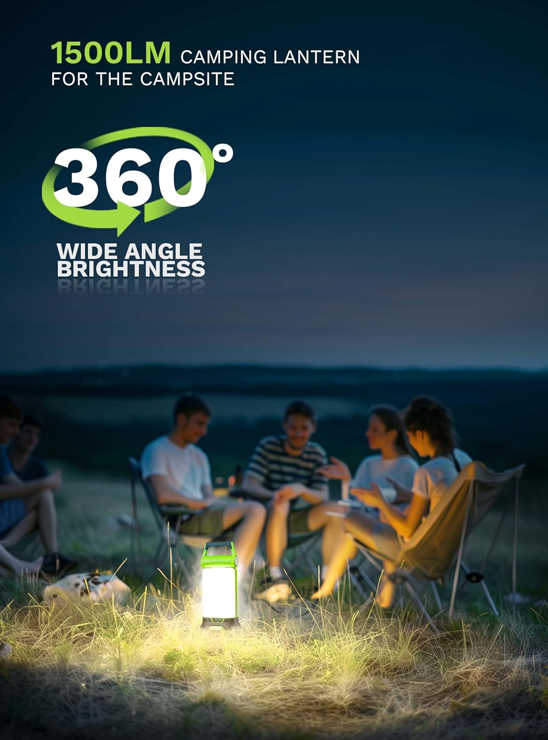 Linterna de campamento, 1500LM 2COB, linterna recargable de 180 giratoria, luz de campamento con capacidad de 4000, cargador de teléfono,