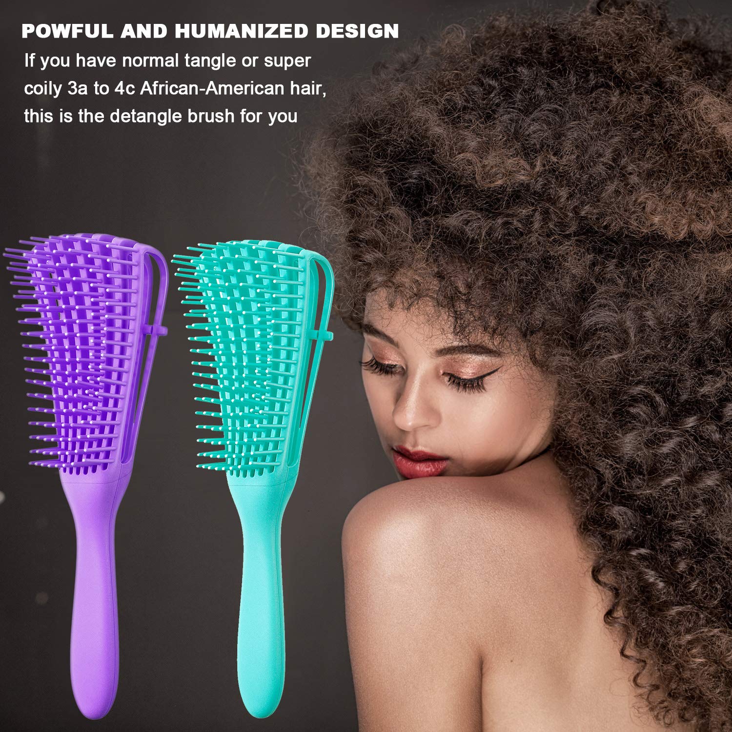 2 cepillos de desenredo para cabello afroamericano africano, textura de 3a a 4c, pelo ondulado, rizado, espiralado, húmedo, seco, graso, grueso,