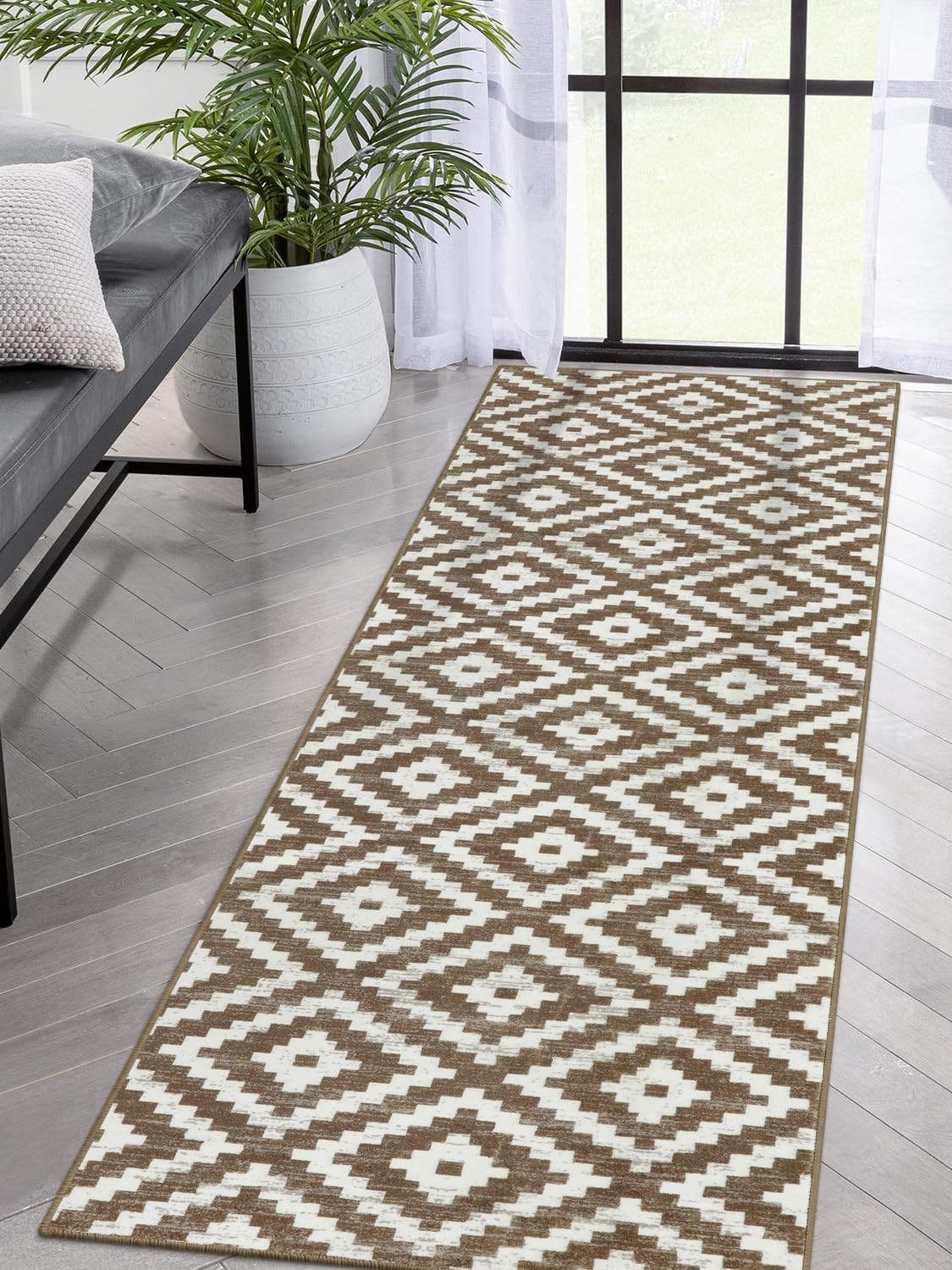 Lahome Alfombra de pasillo geométrica marroquí, alfombra de pasillo de baño de 2 x 8, suave, lavable, antideslizante, impresa, para interiores,