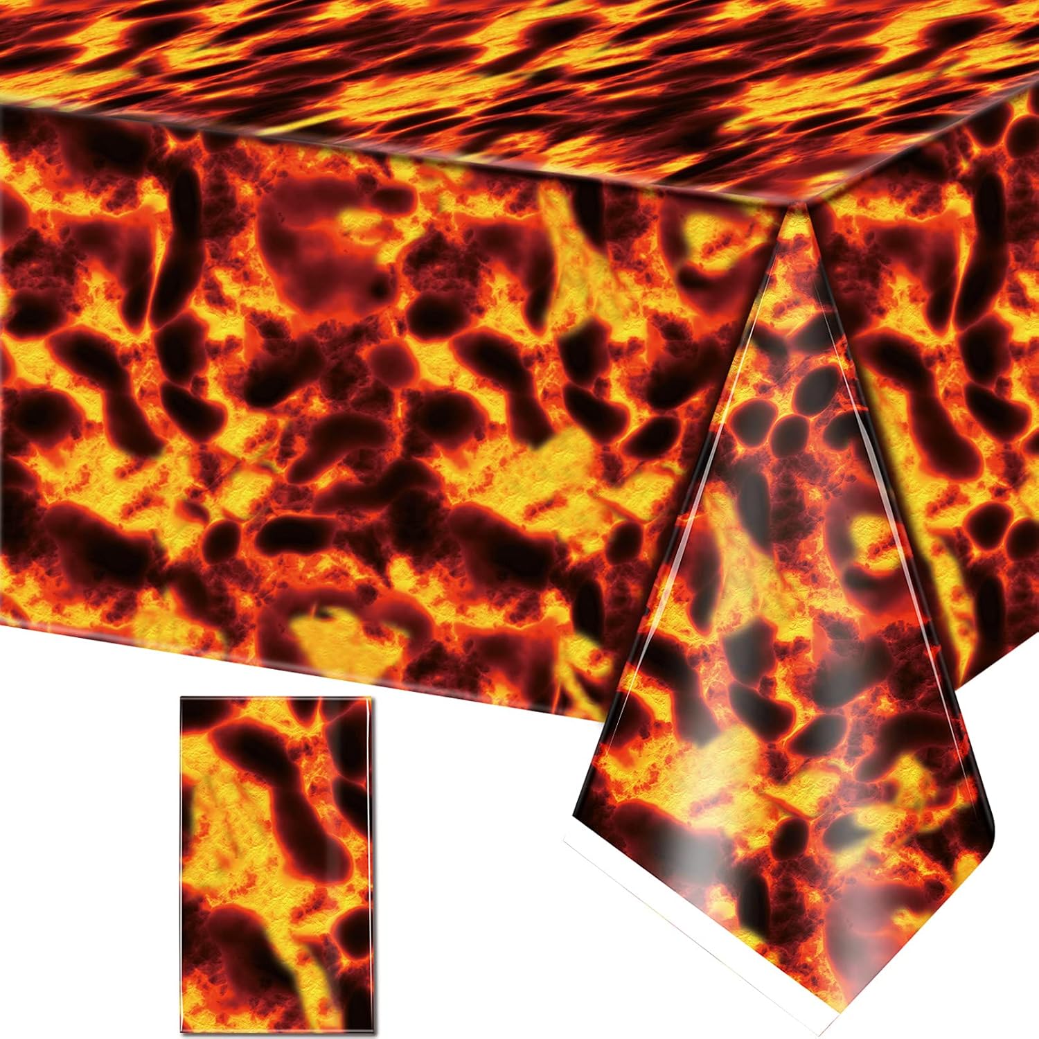 Irenare Mantel de lava para decoración de volcán, mantel de dinosaurio, mantel de llama, cubierta de plástico para mesa de Halloween, juego de lava,