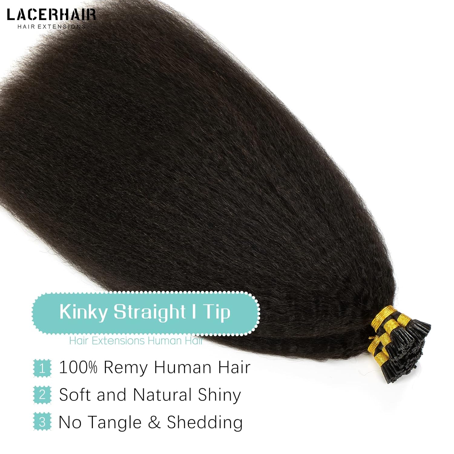 Lacer Itip – Extensiones de cabello humano real Remy liso #1B, extensiones de cabello humano real Remy para mujeres negras, color negro natural, 20