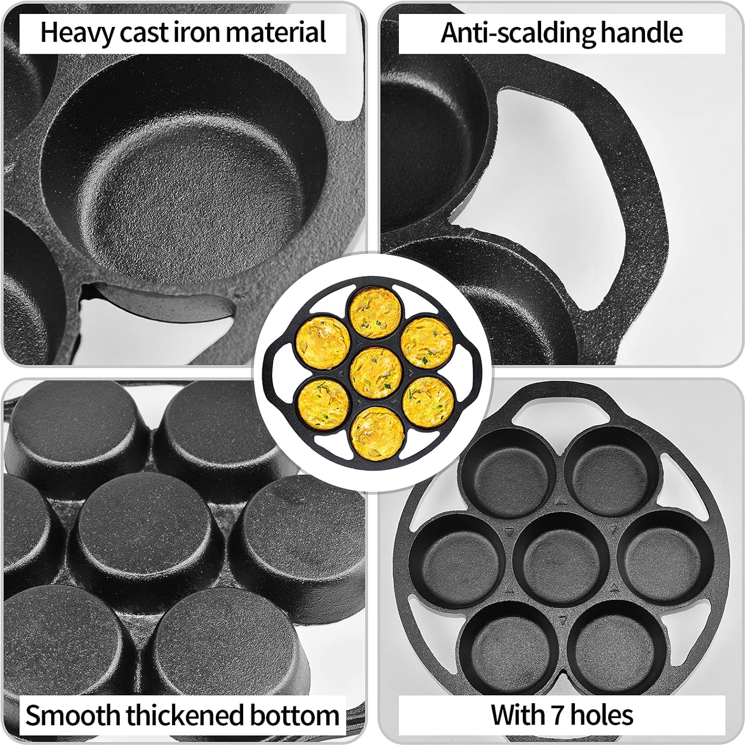 SUNSHNO Molde para galletas de hierro fundido con asas, juego de 7 bandejas para hornear presazonadas, bandeja para hornear galletas, panecillos