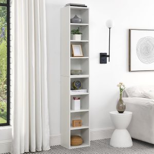 Estante de torre multimedia de 8 niveles, gabinete de almacenamiento delgado para CD y DVD con estantes ajustables, estantería alta y estrecha para Estante de torre multimedia de 8 niveles, gabinete de almacenamiento delgado para CD y DVD con estantes ajustables, estantería alta y estrecha para