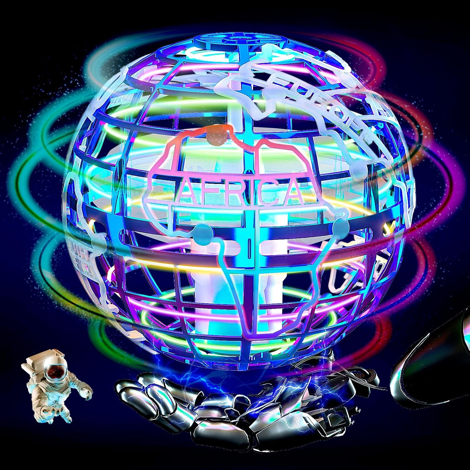 RIEYON Bola de orbe voladora 2023, más reciente actualización Hover Boomerang Ball 6 efectos de iluminación, juguetes geniales para niños,