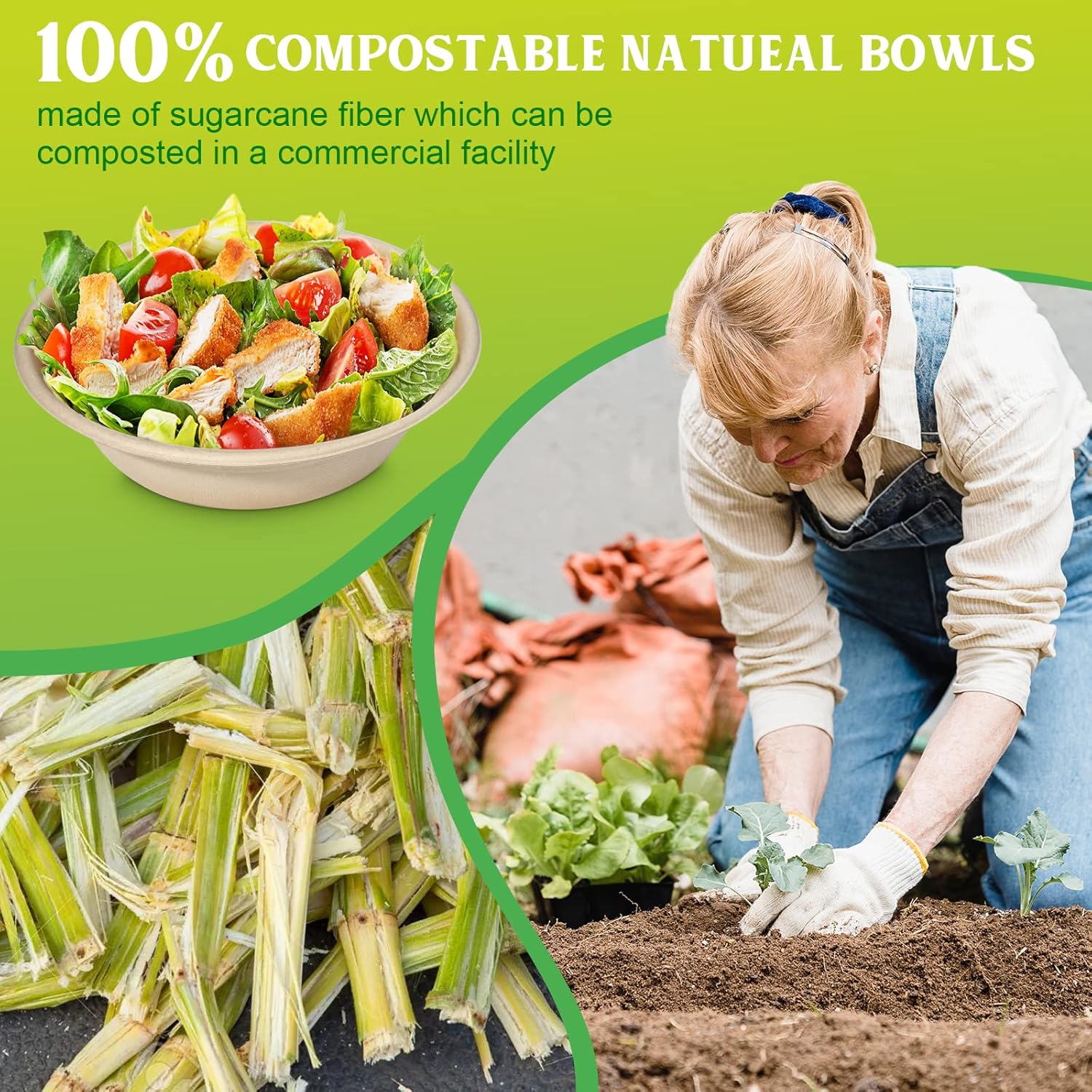 greensight Cuencos compostables resistentes de 32 onzas, paquete de 150 cuencos de papel desechables, cuencos biodegradables ecológicos hechos de