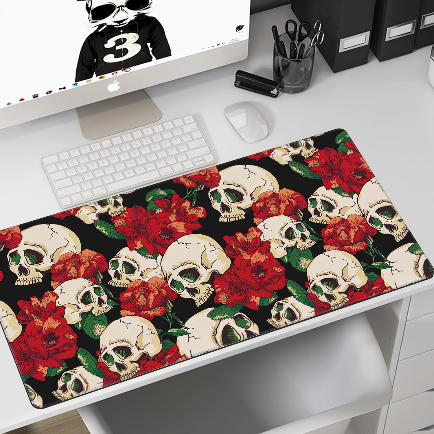 Alfombrilla de escritorio, alfombrilla de mouse para juegos de calavera y flores, alfombrilla de mouse extendida XXL para oficina, computadora,