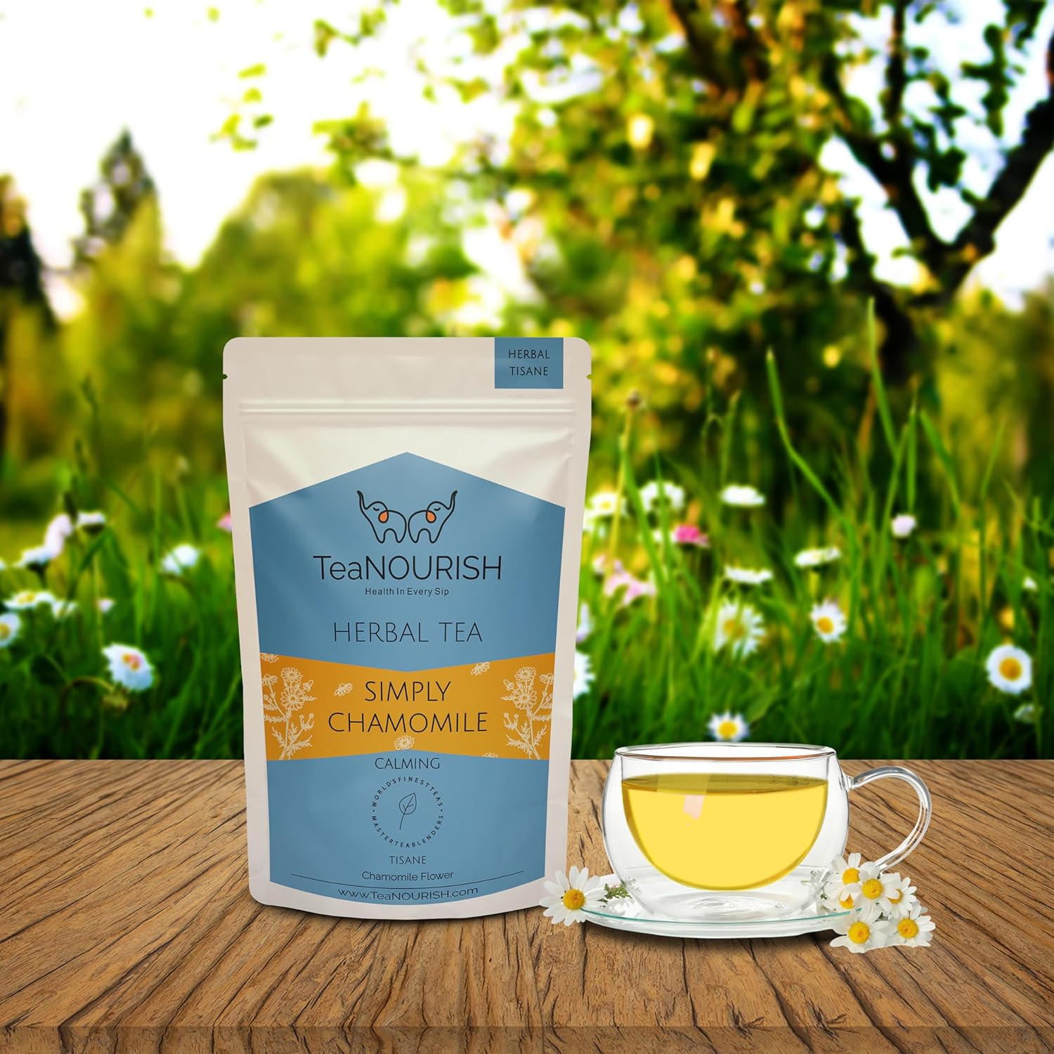 TeaNOURISH Simply Chamomile – Té de hierbas  Tisana calmante y relajante  Remedio natural para dormir  Stress Buster  Sin cafeína  Ingredientes 100%