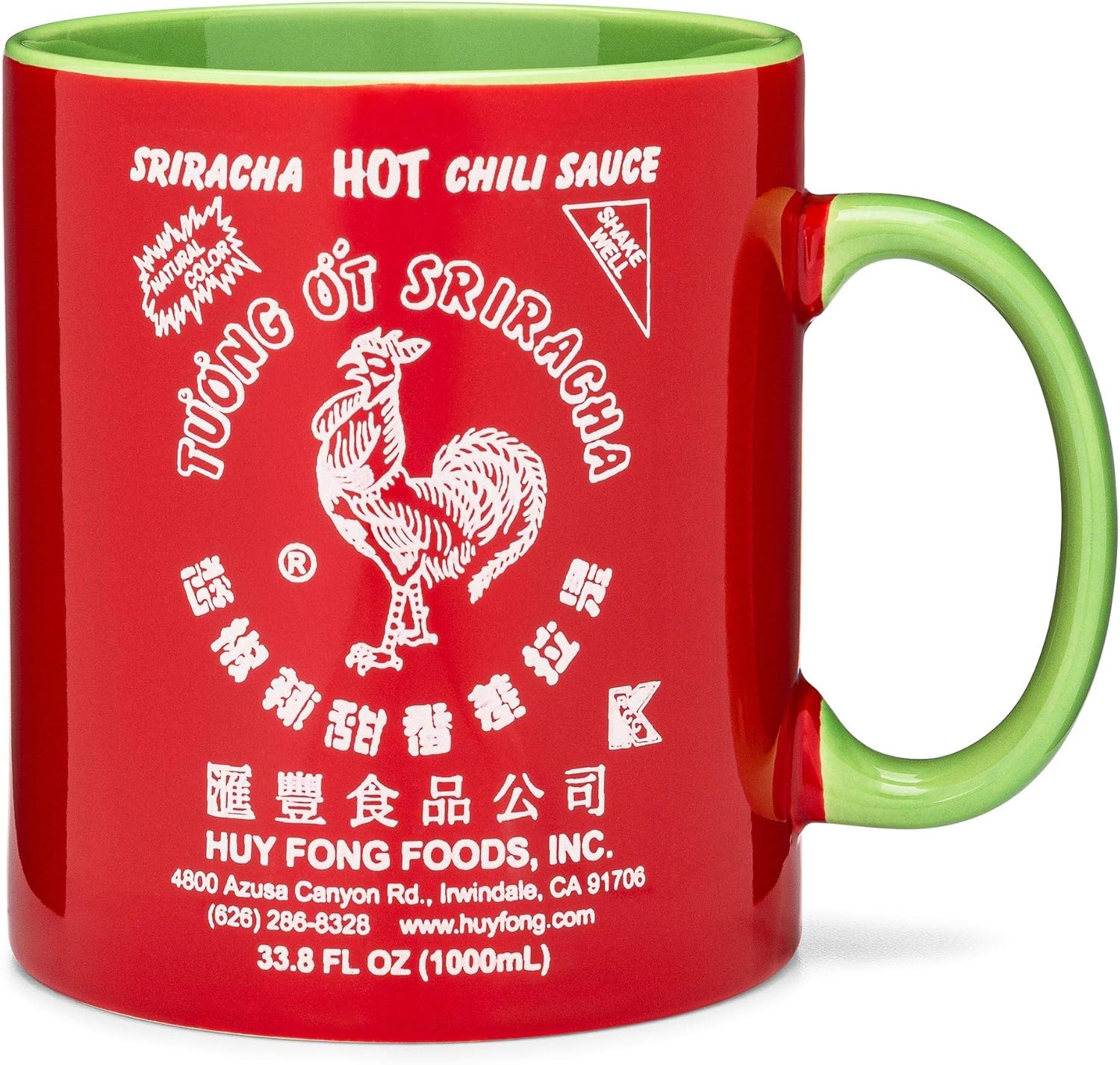 Sriracha2Go – Taza de cerámica roja y verde con salsa picante de chile Sriracha, XXL, 33.8 onzas