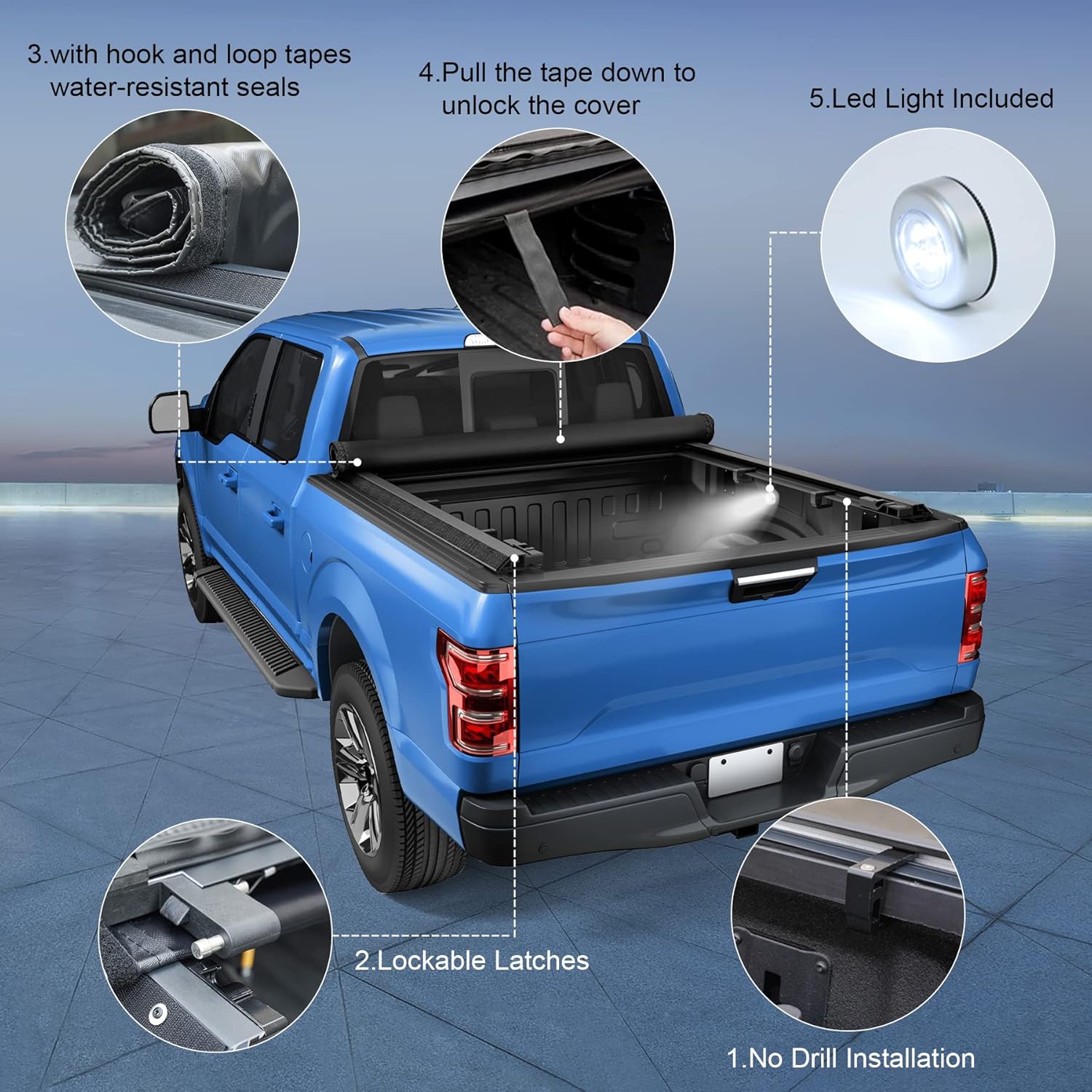 CARMOCAR Cubierta enrollable suave para caja de camioneta 2016 2017 2018 2019 2020 2021 2022 2023 Reemplazo para Toyota Tacoma 5 pies cama Fleetside