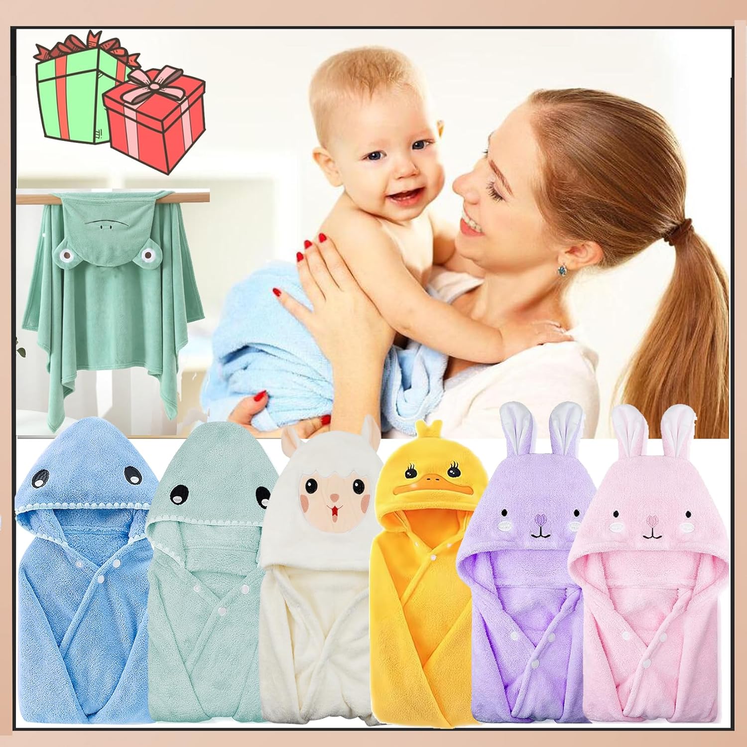 Toalla de baño para bebé con capucha, bata de baño absorbente para niños pequeños, mantas suaves para recién nacidos, toalla de baño grande para