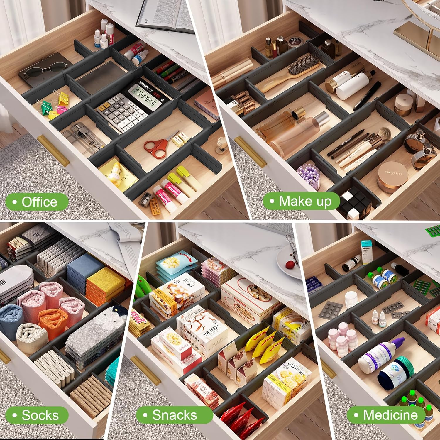 HiYZ Divisores de cajones ampliables con insertos, divisor de cajones de utensilios de cocina grandes, organizadores de cajones ajustables de 2.36