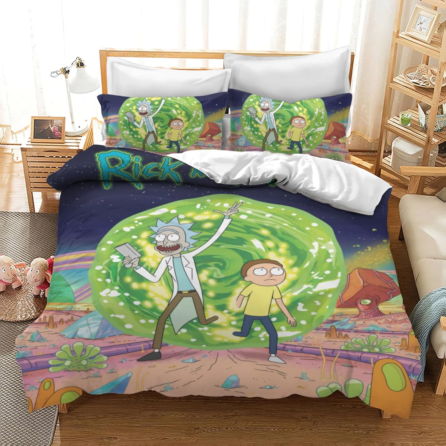 Juego de funda de edredón de anime de dibujos animados de 3 piezas, tamaño matrimonial, juego de ropa de cama con estampado 3D para adolescentes,