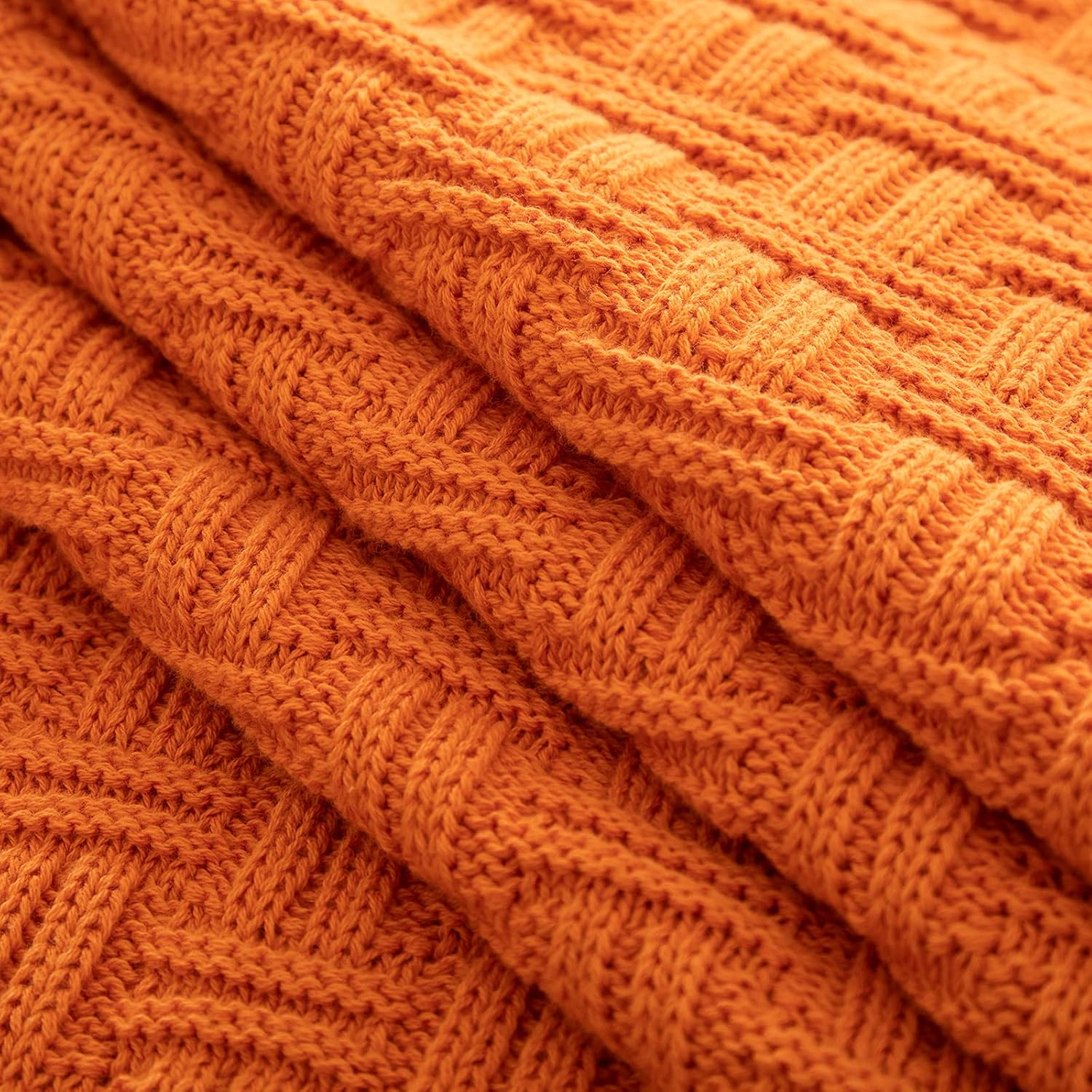 Manta de punto trenzado de algodón naranja, acogedora manta de punto cálido para sofá, 60 x 80 pulgadas
